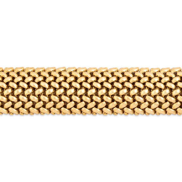 Vintage Italian 14k Yellow Gold Wide Gleaming Woven Link Bracelet 7.25