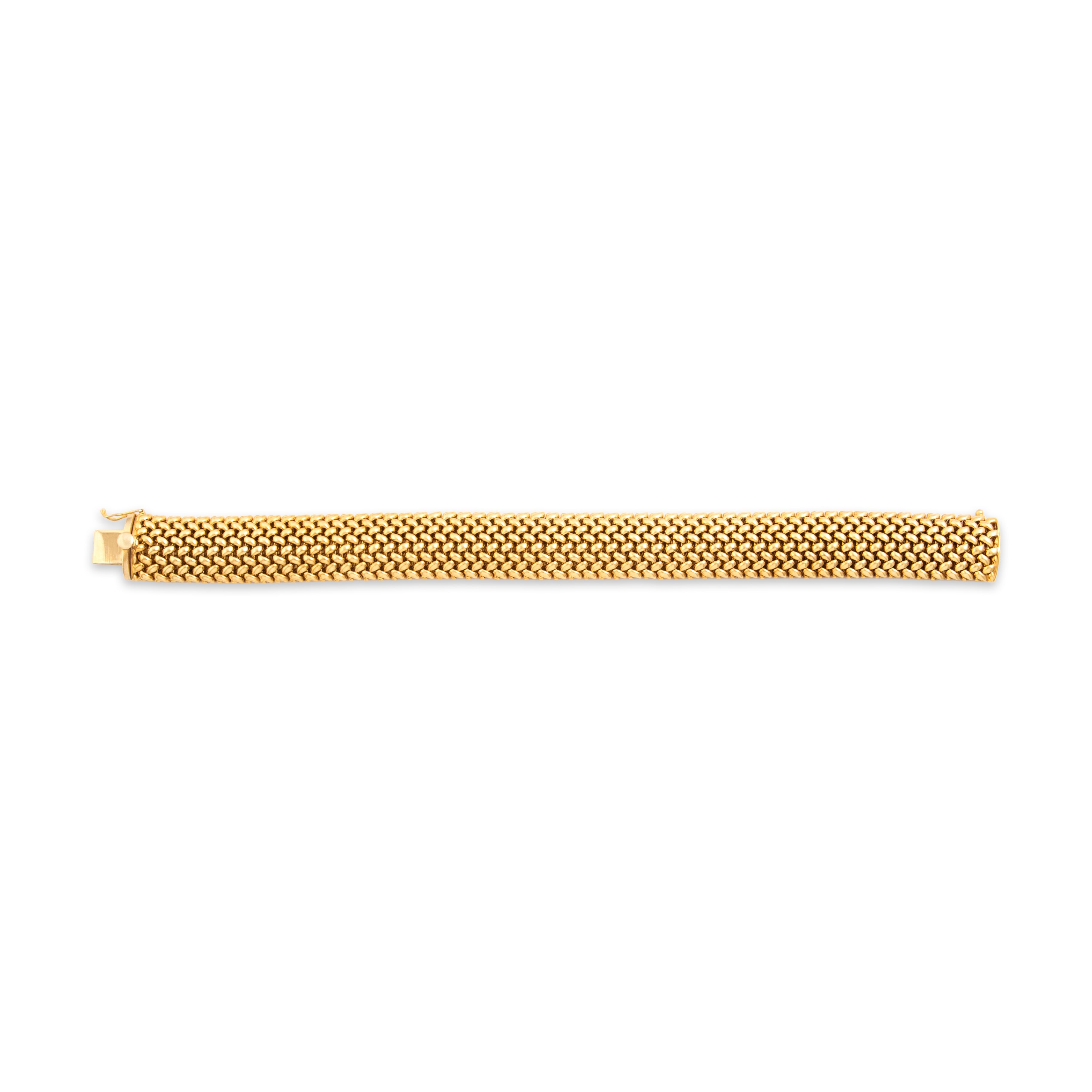 Vintage Italian 14k Yellow Gold Wide Gleaming Woven Link Bracelet - Overall view