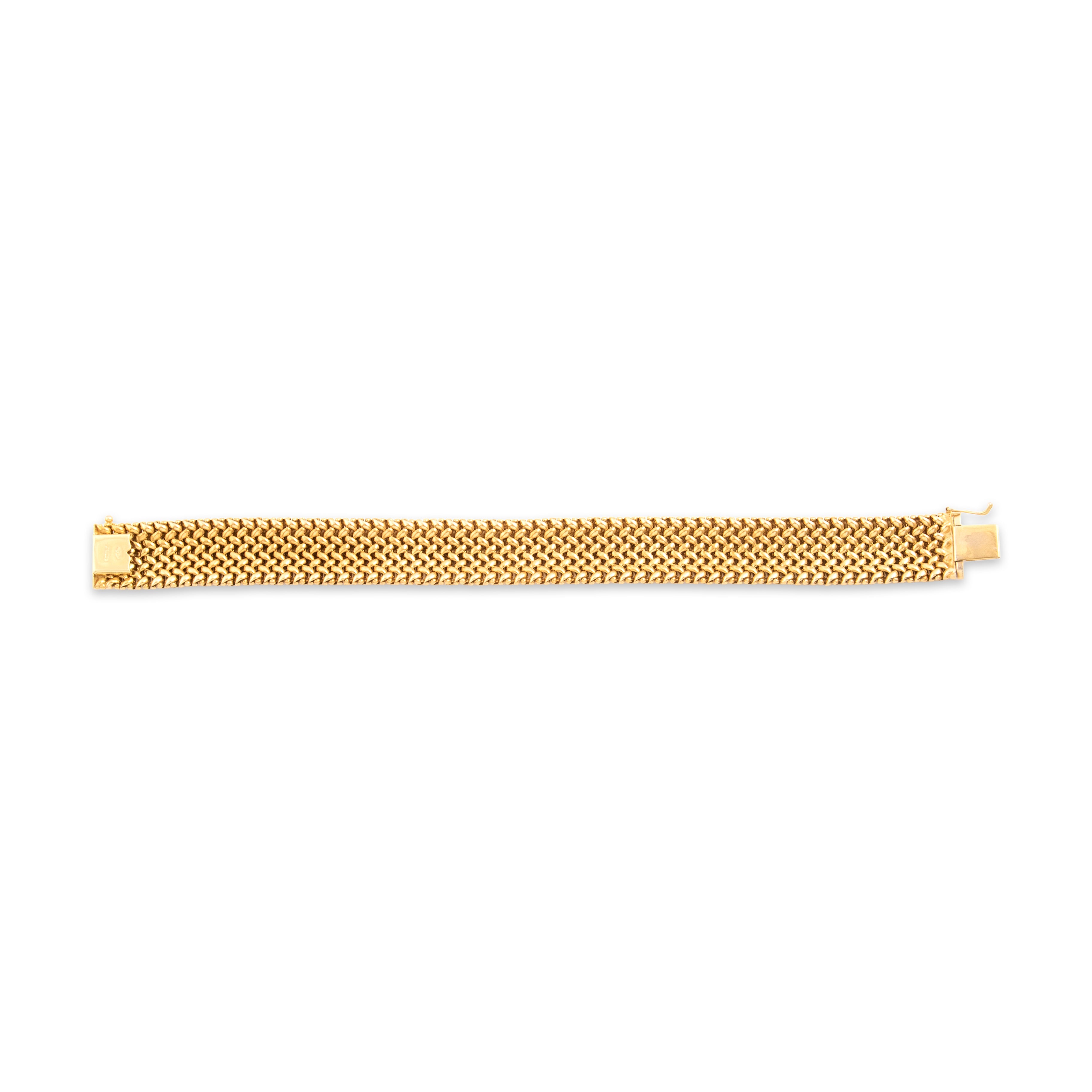 Vintage Italian 14k Yellow Gold Wide Gleaming Woven Link Bracelet - Back view