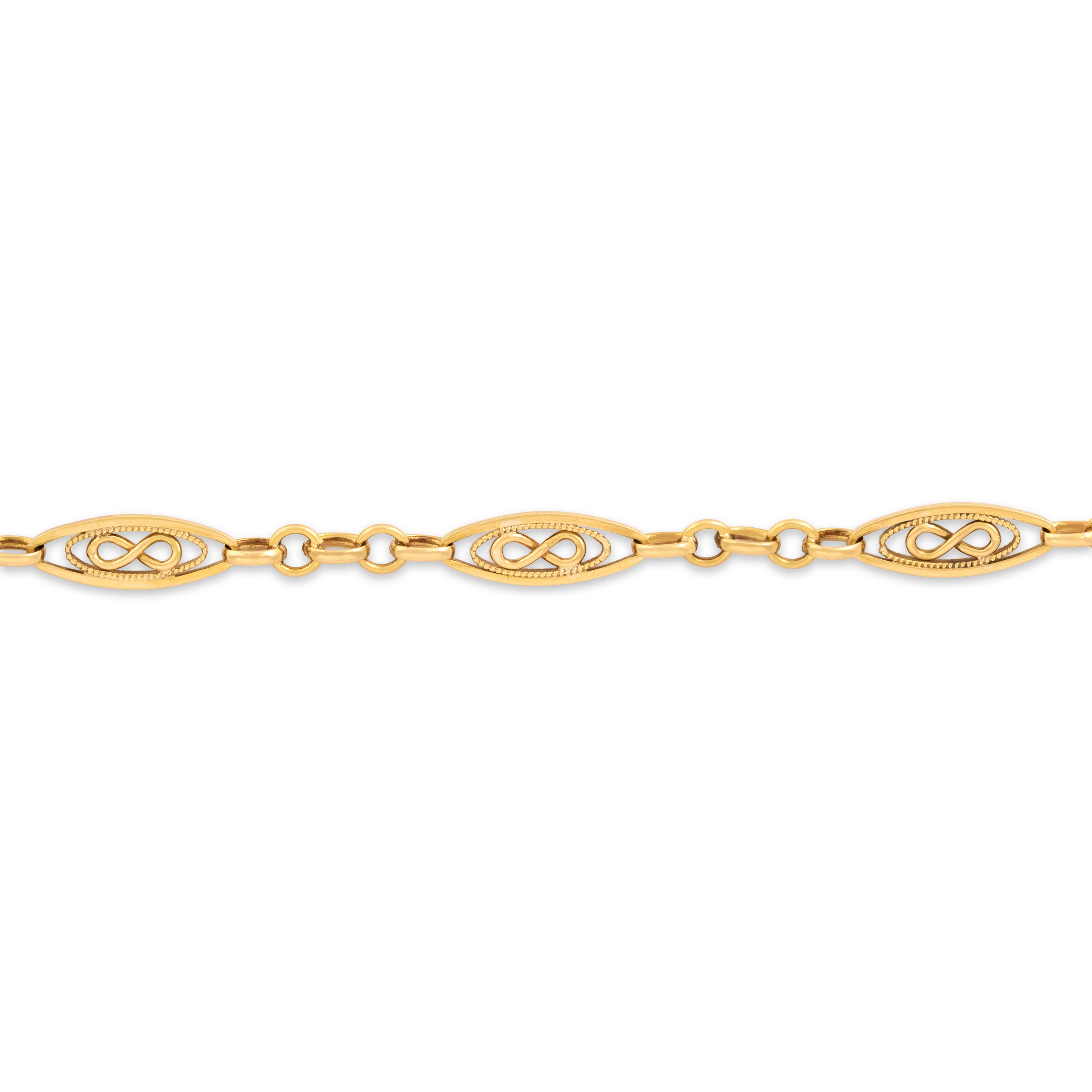 Vintage French 18k Yellow Gold Infinity Detail Milgrain Link Bracelet - detail view #1