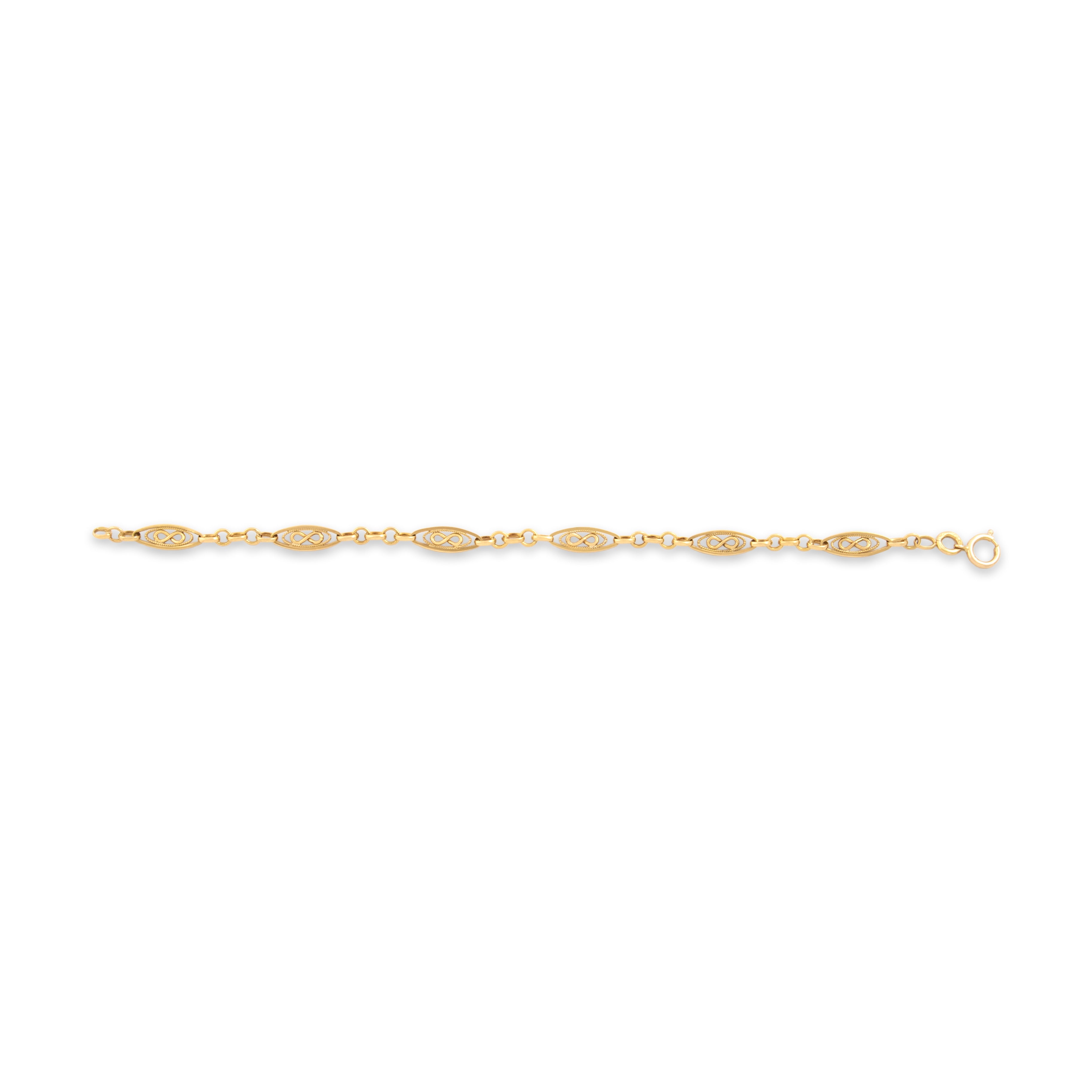 Vintage French 18k Yellow Gold Infinity Detail Milgrain Link Bracelet - Overall view