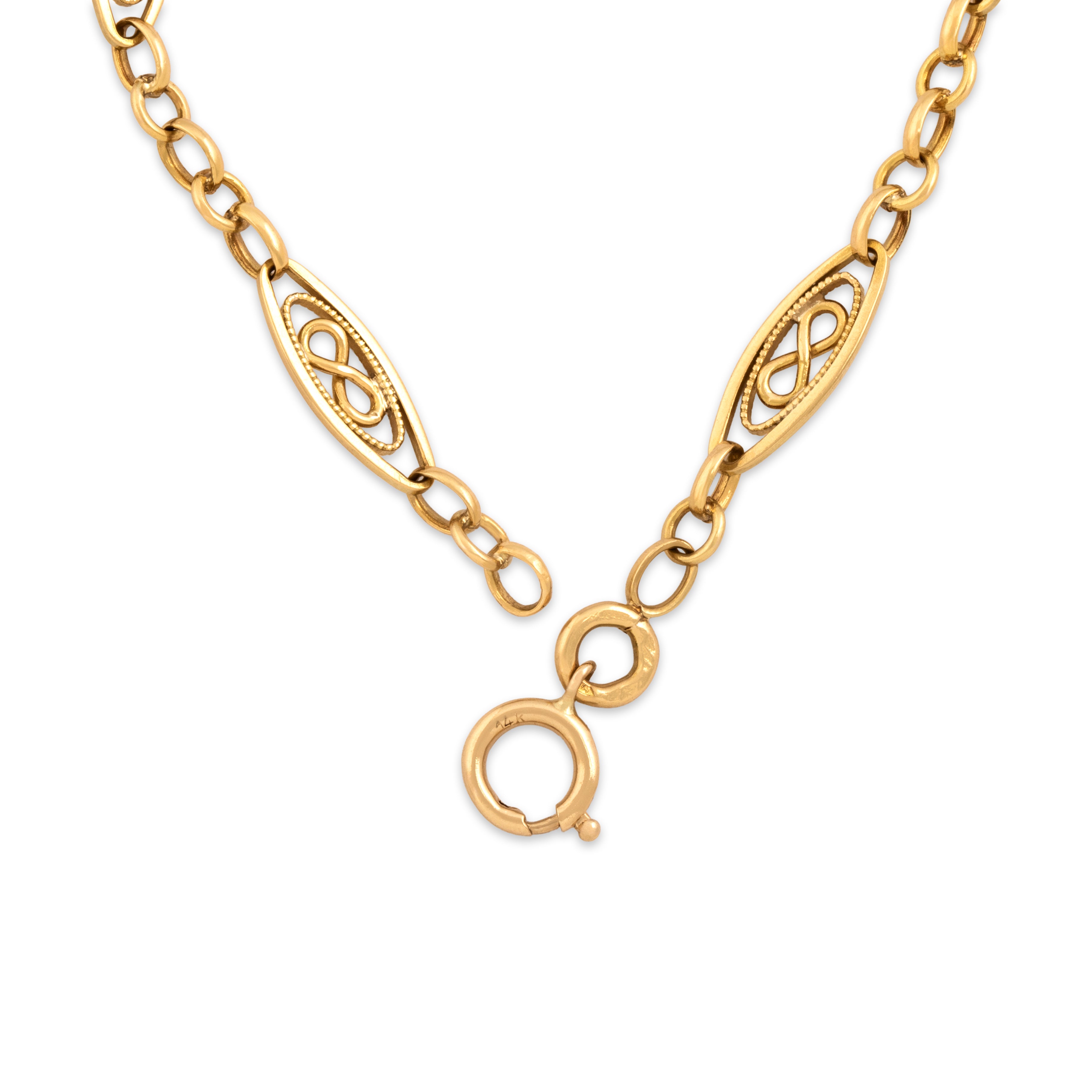 Vintage French 18k Yellow Gold Infinity Detail Milgrain Link Bracelet - clasp view