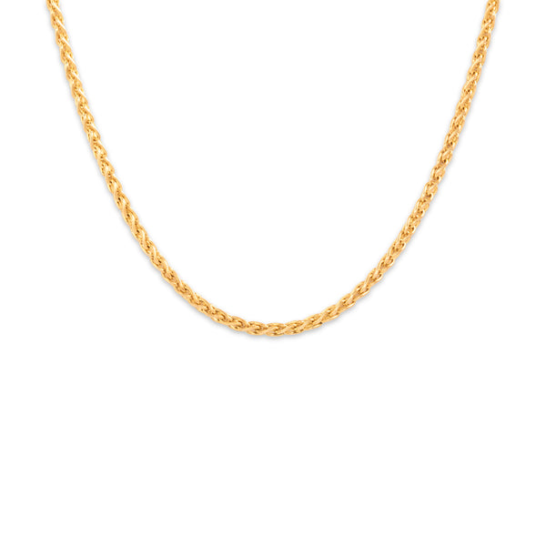 Vintage Italian 14k Yellow Gold 2mm Gleaming Dimensional Wheat Chain 20.25
