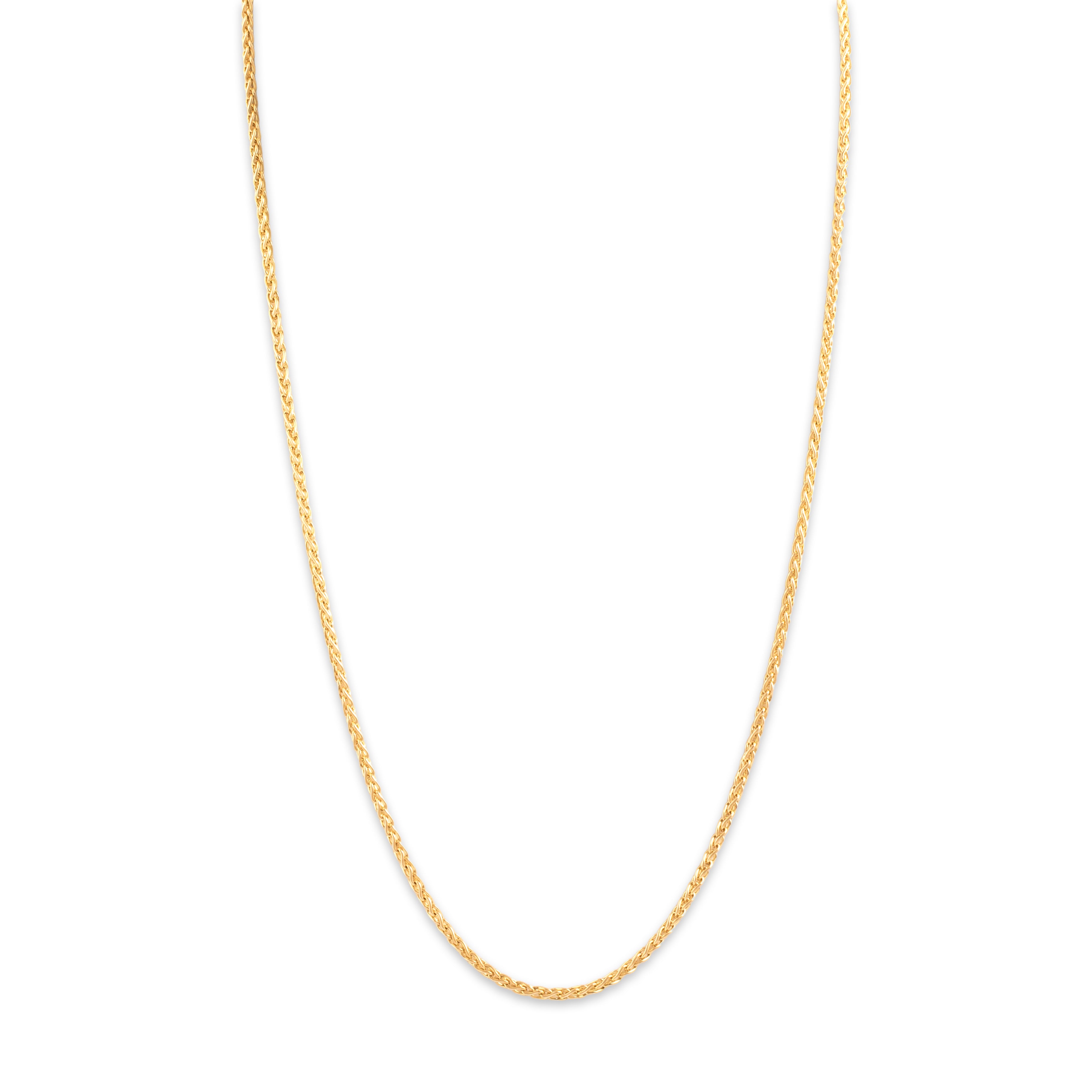 Vintage Italian 14k Yellow Gold 2mm Gleaming Dimensional Wheat Chain - Close-up view