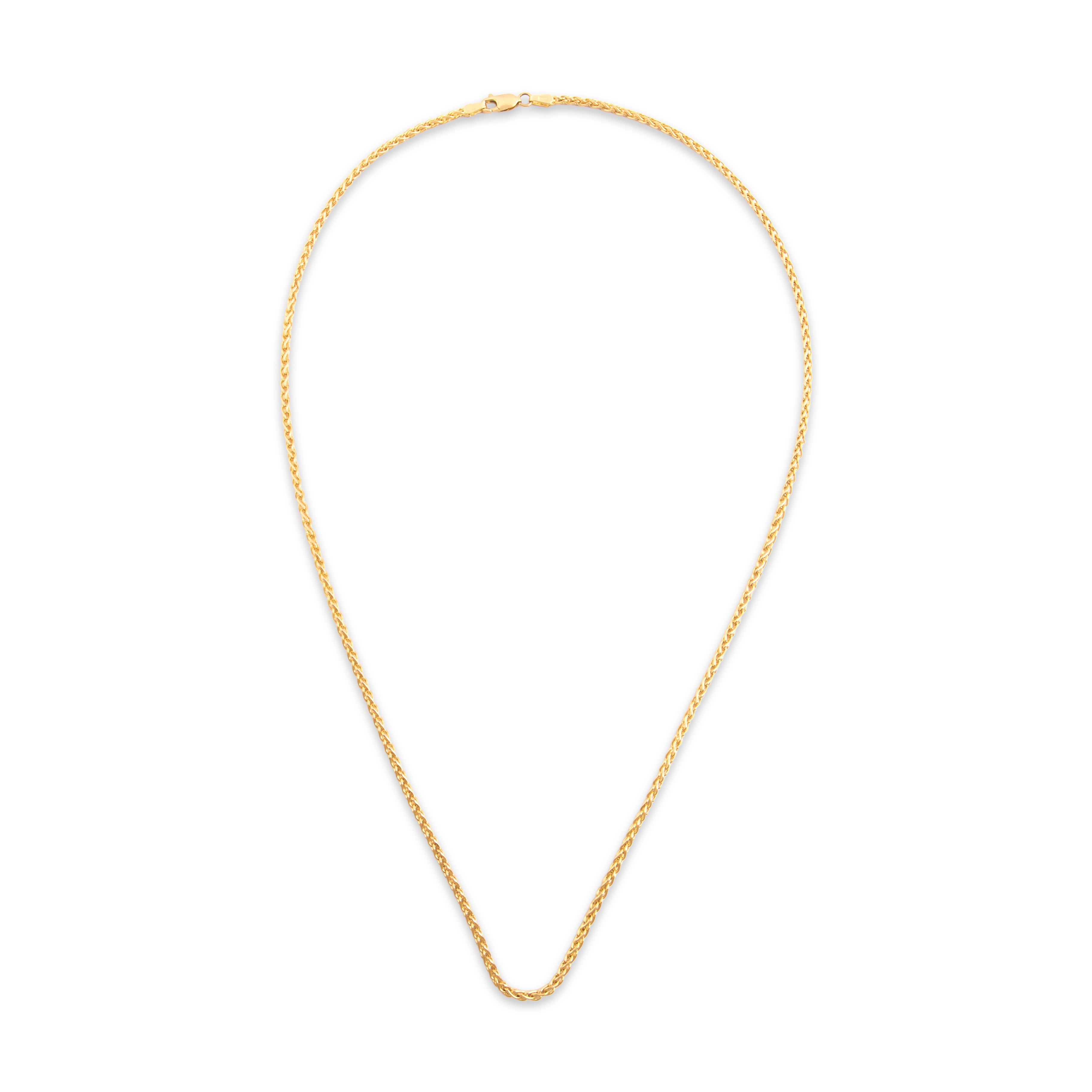 Vintage Italian 14k Yellow Gold 2mm Gleaming Dimensional Wheat Chain - Overall view