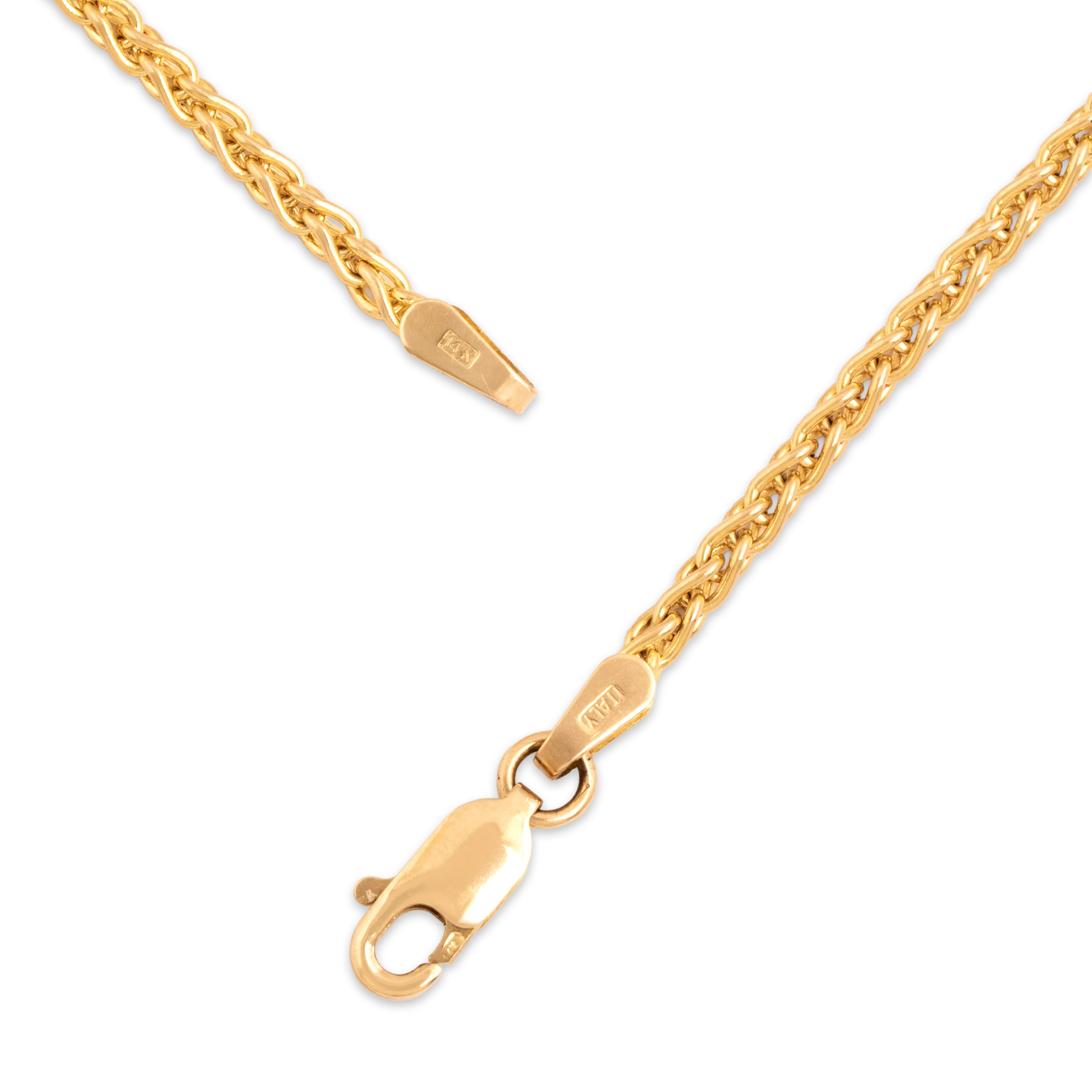 Vintage Italian 14k Yellow Gold 2mm Gleaming Dimensional Wheat Chain - clasp view