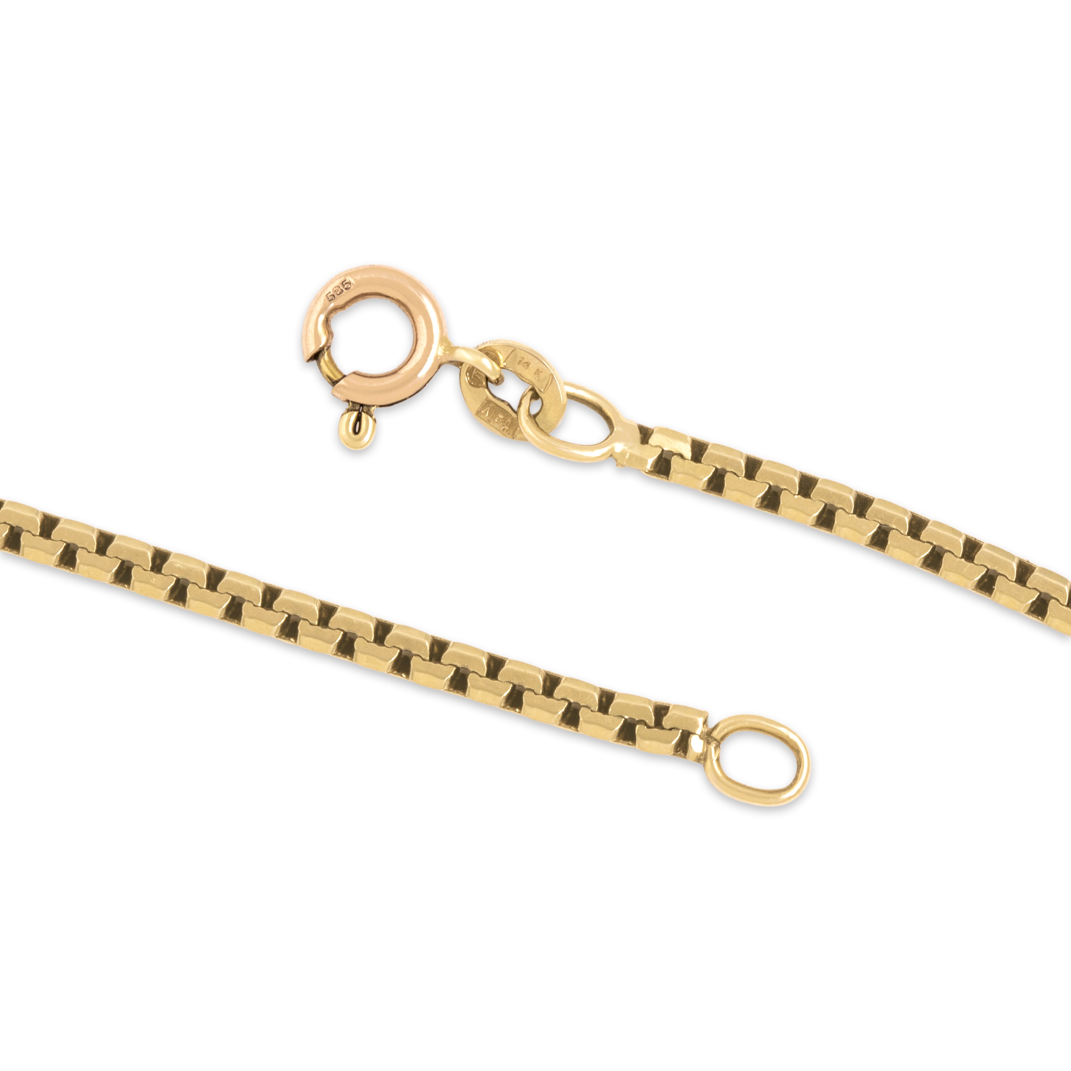 Vintage Italian 14k Yellow Gold 2.3mm Shiny Chic Boston Link Chain - clasp view