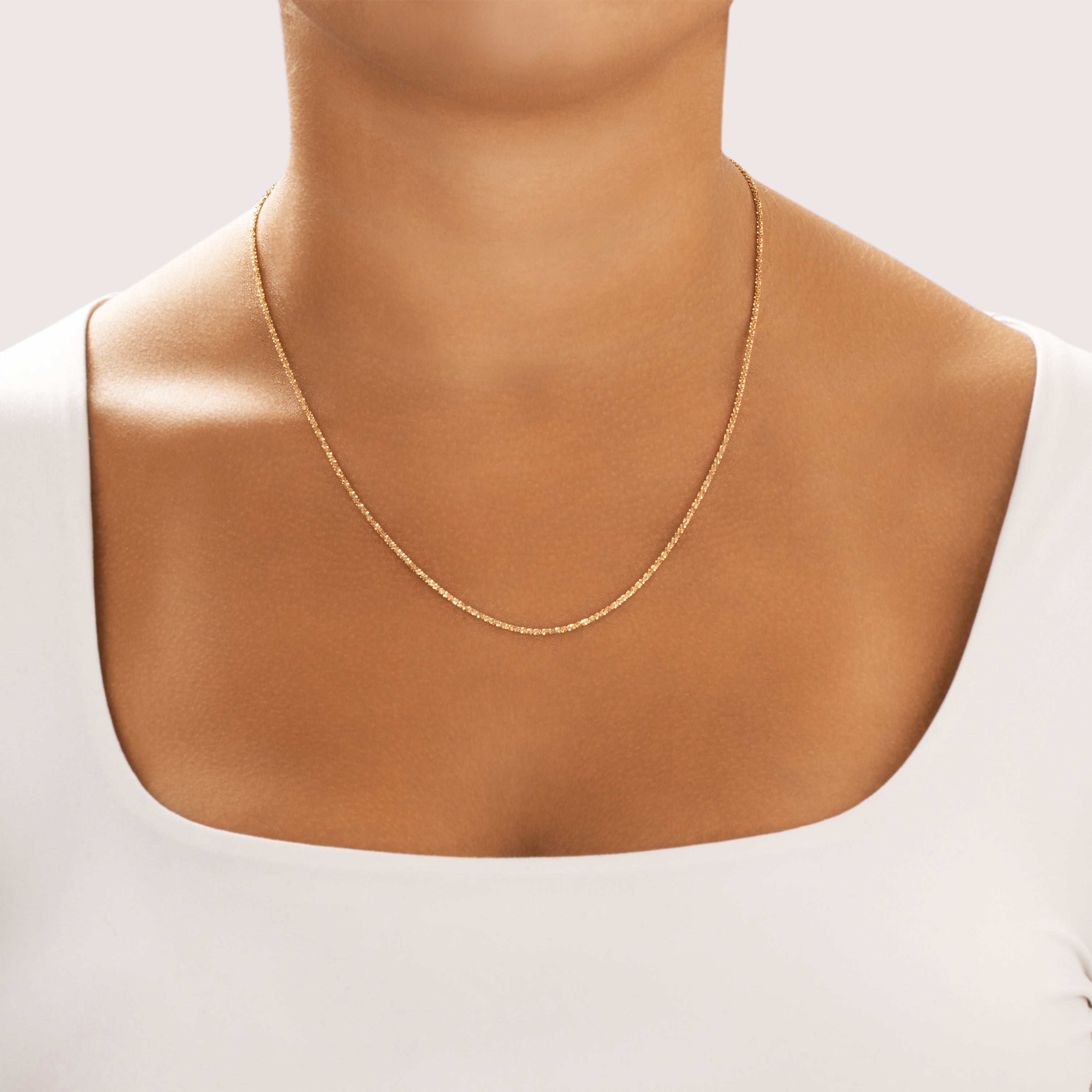 Vintage Italian 14k Yellow Gold 1.6mm Sparkling Margarita Chain - On model view