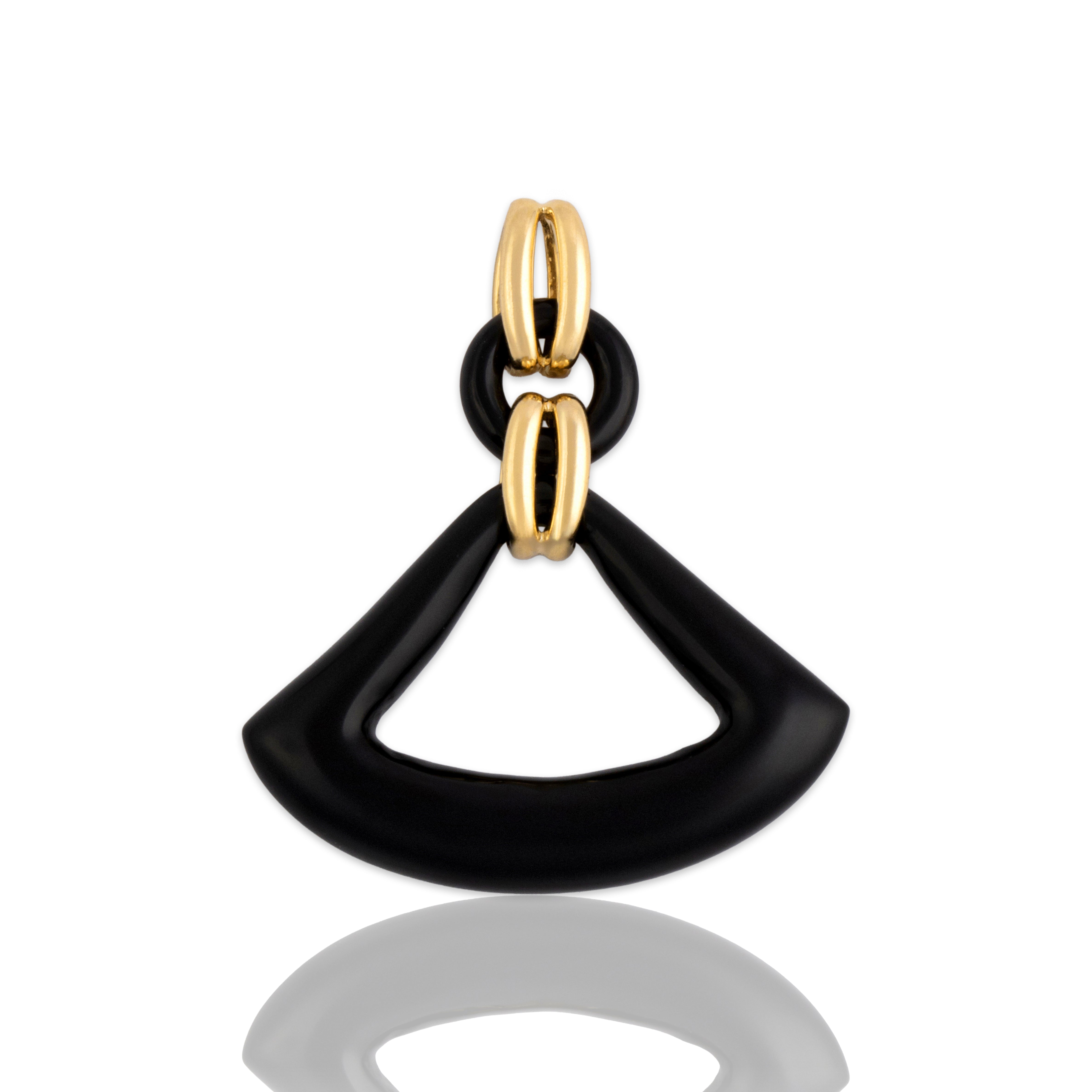 Vintage 14k Yellow Gold Onyx Mod-Style Geometric Dangle Pendant