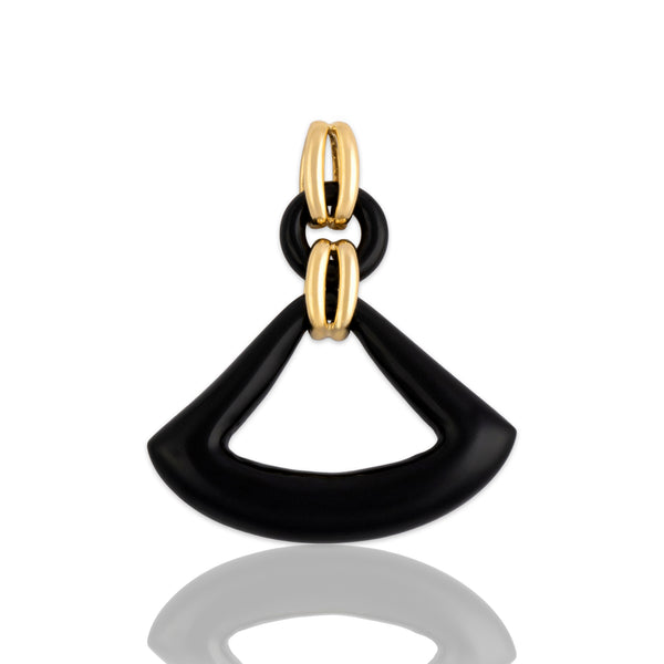 Vintage 14k Yellow Gold Onyx Mod-Style Geometric Dangle Pendant