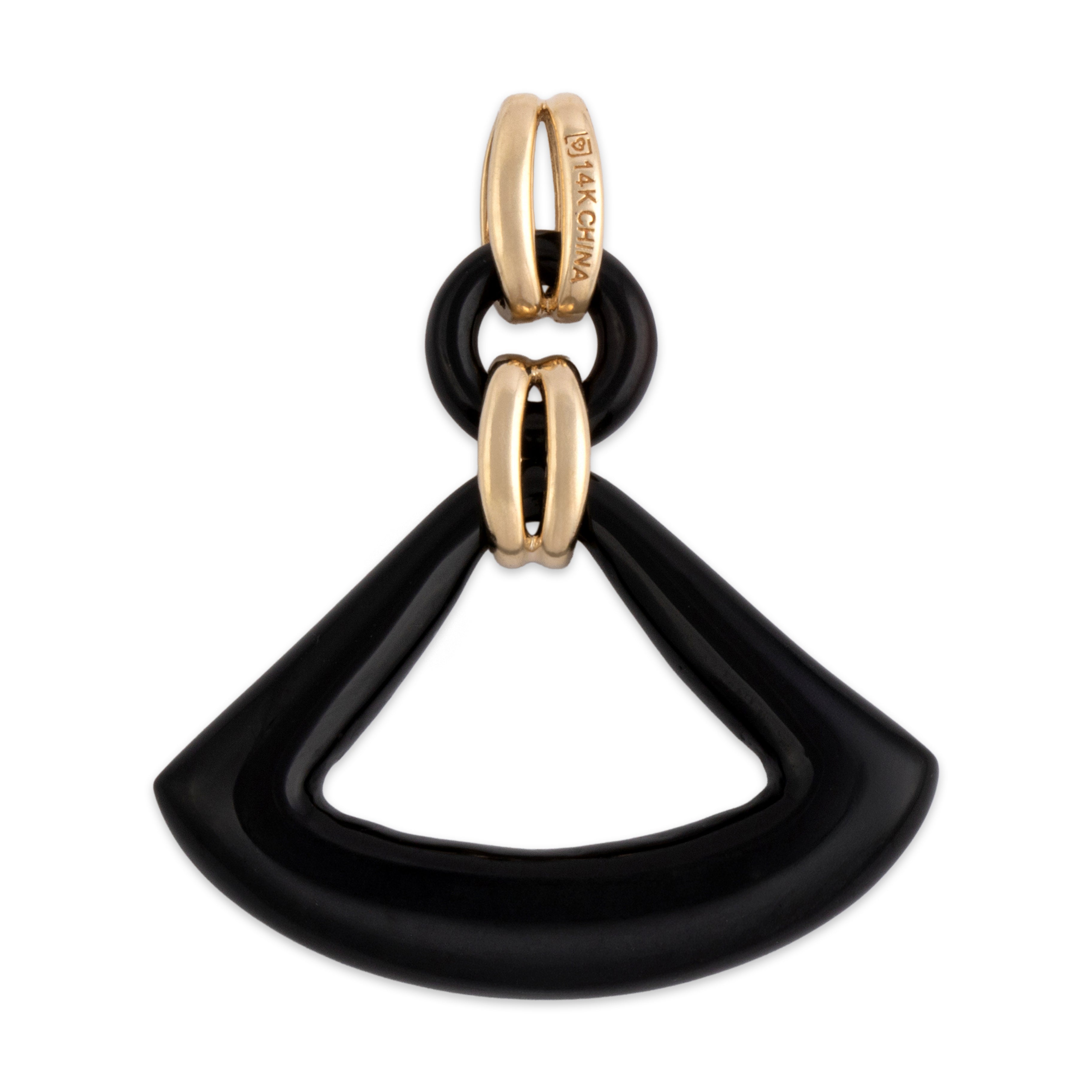 Vintage 14k Yellow Gold Onyx Mod-Style Geometric Dangle Pendant - Back view