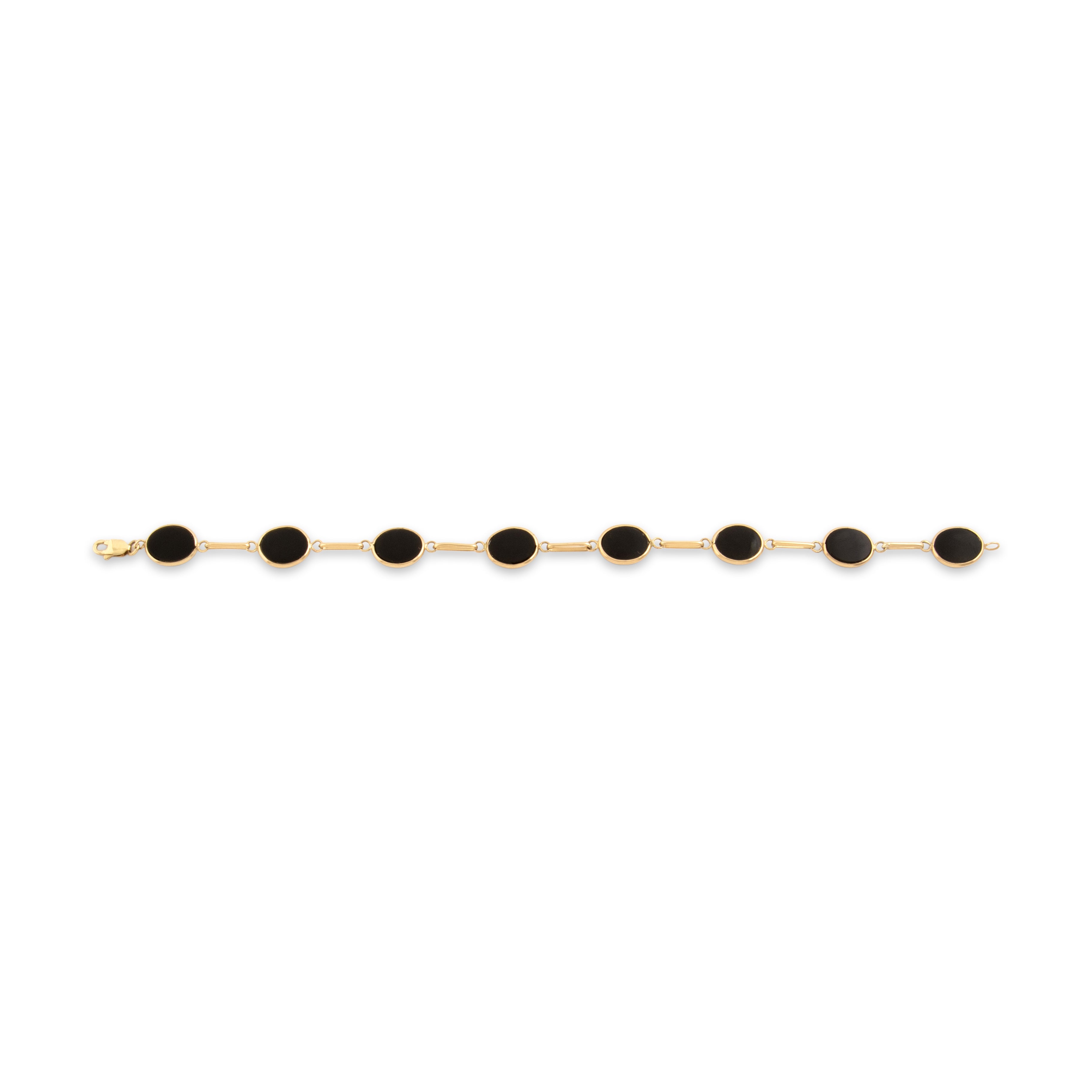 Vintage 14k Yellow Gold Opal Triplet Iridescent Mosiac Link Bracelet - Back view