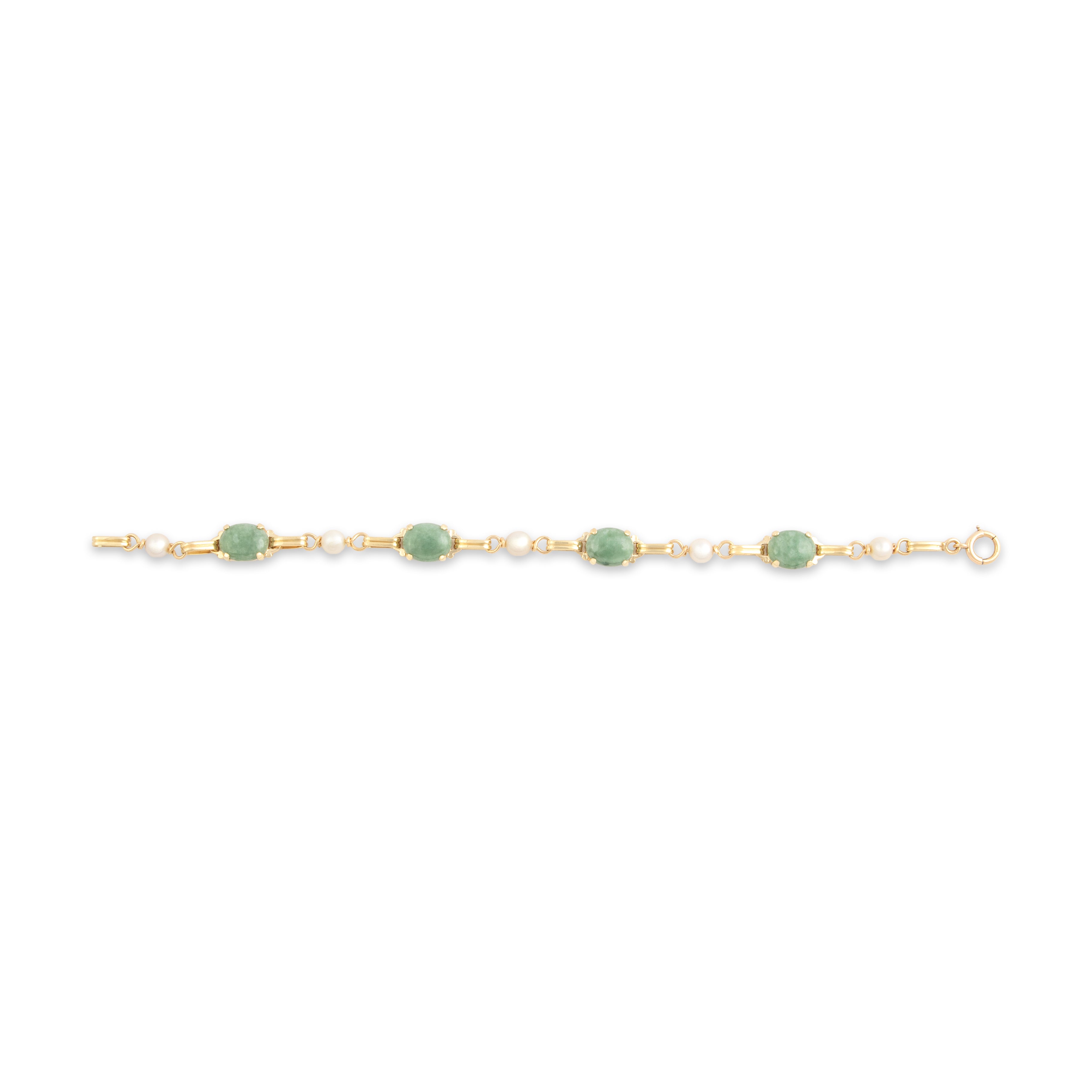 Vintage 14k Yellow Gold 6.91cttw Jade Pearl Serene Alternating Link Bracelet - Overall view
