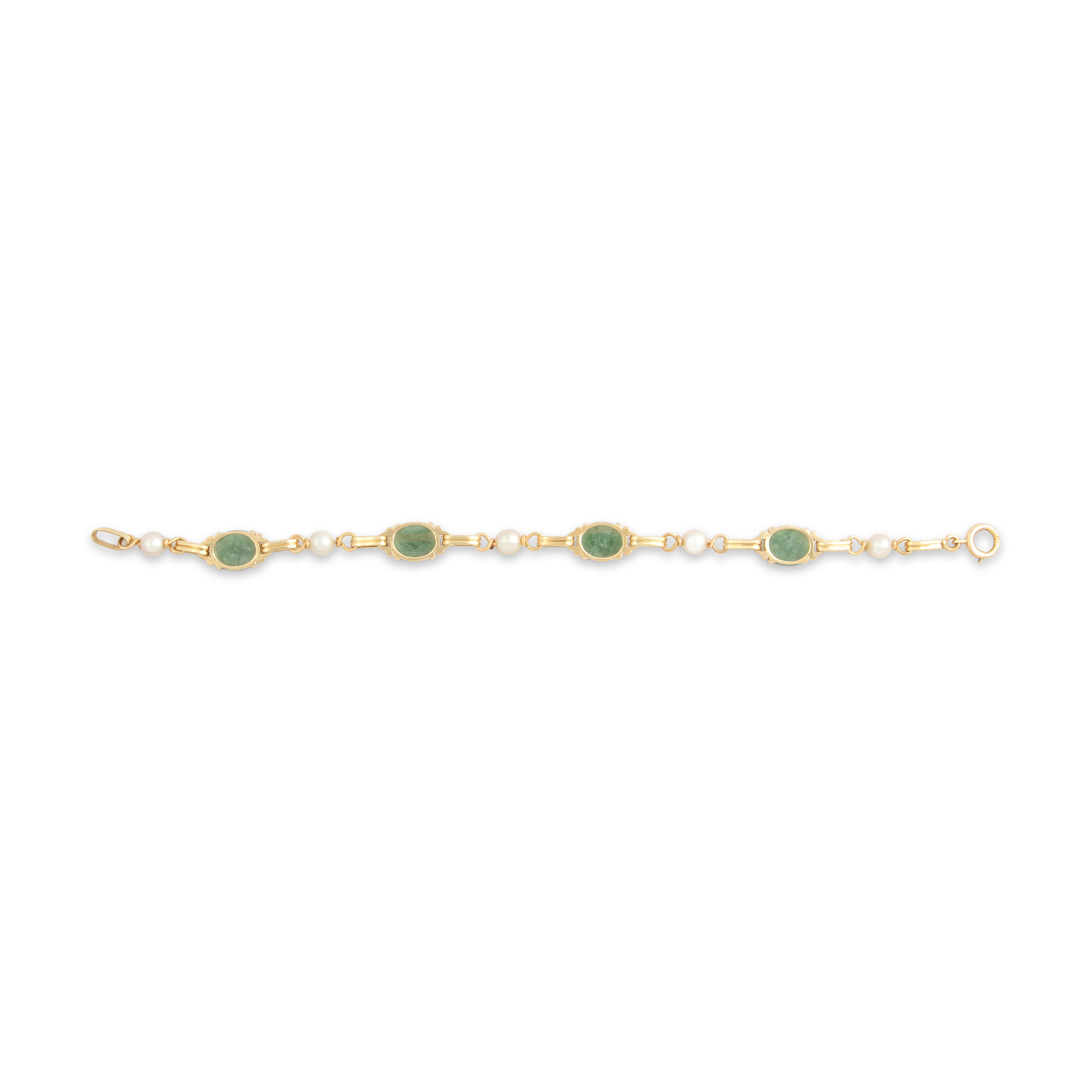 Vintage 14k Yellow Gold 6.91cttw Jade Pearl Serene Alternating Link Bracelet - Back view