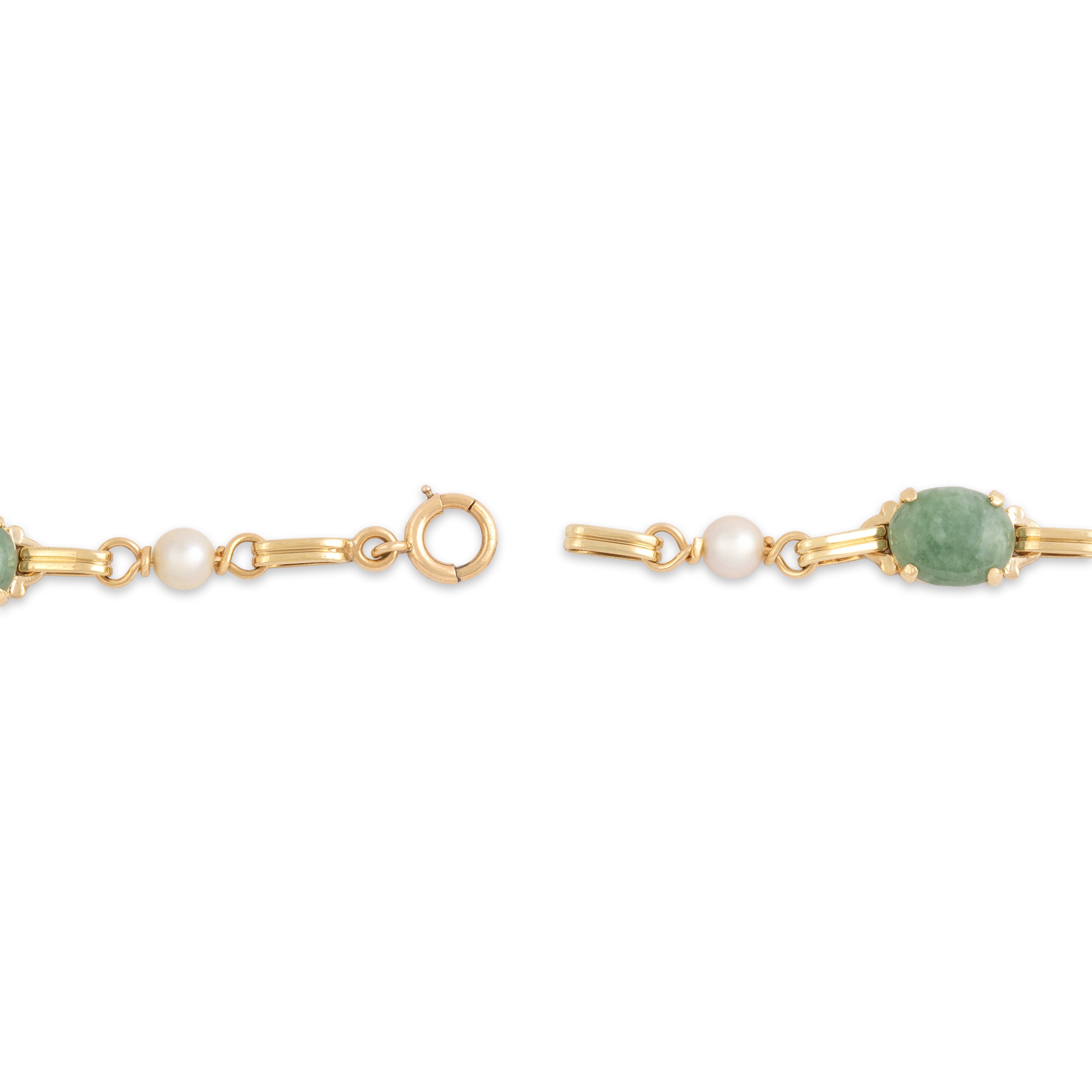 Vintage 14k Yellow Gold 6.91cttw Jade Pearl Serene Alternating Link Bracelet - clasp view