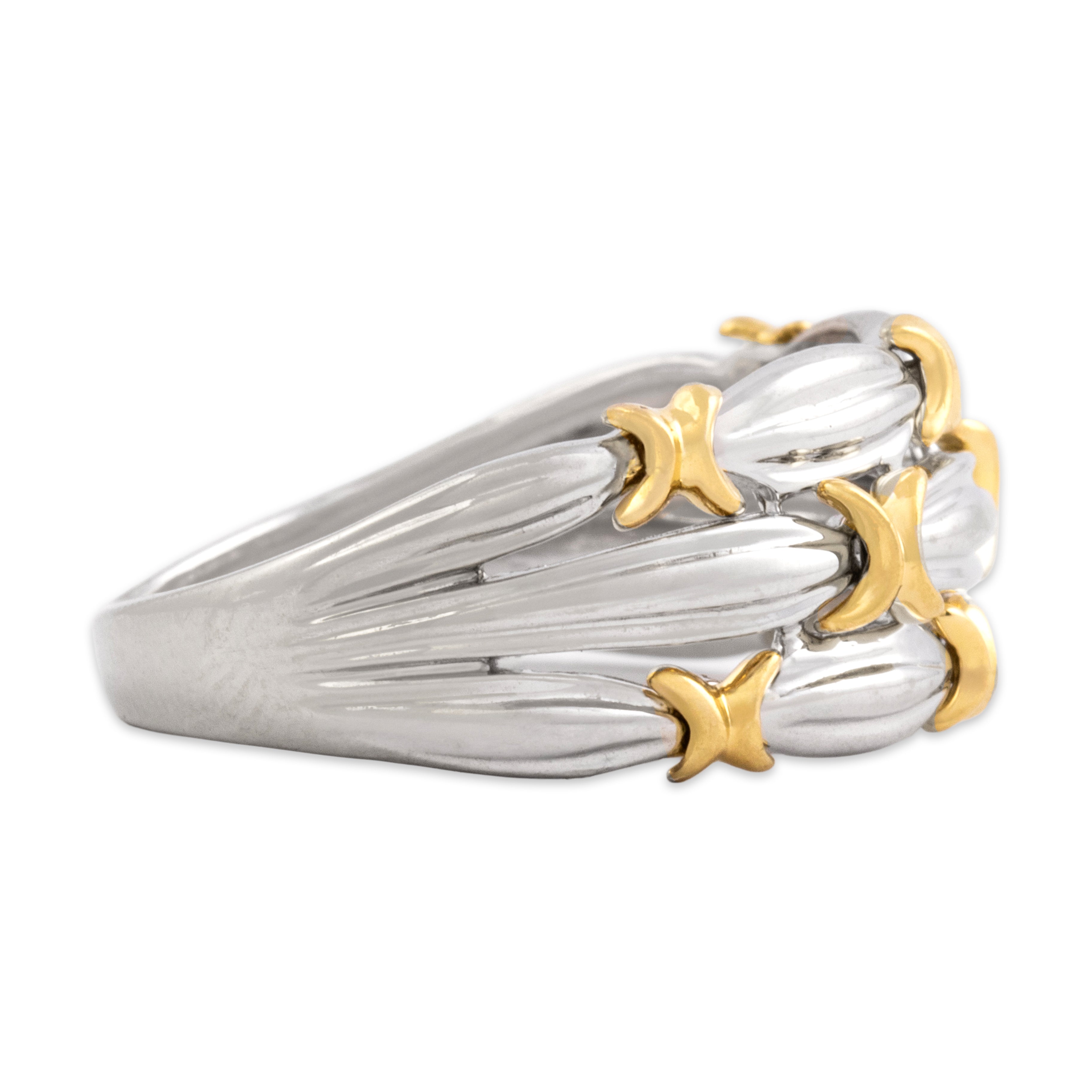Vintage 18k White & Yellow Gold Two Tone X Crossover Ring - Side view