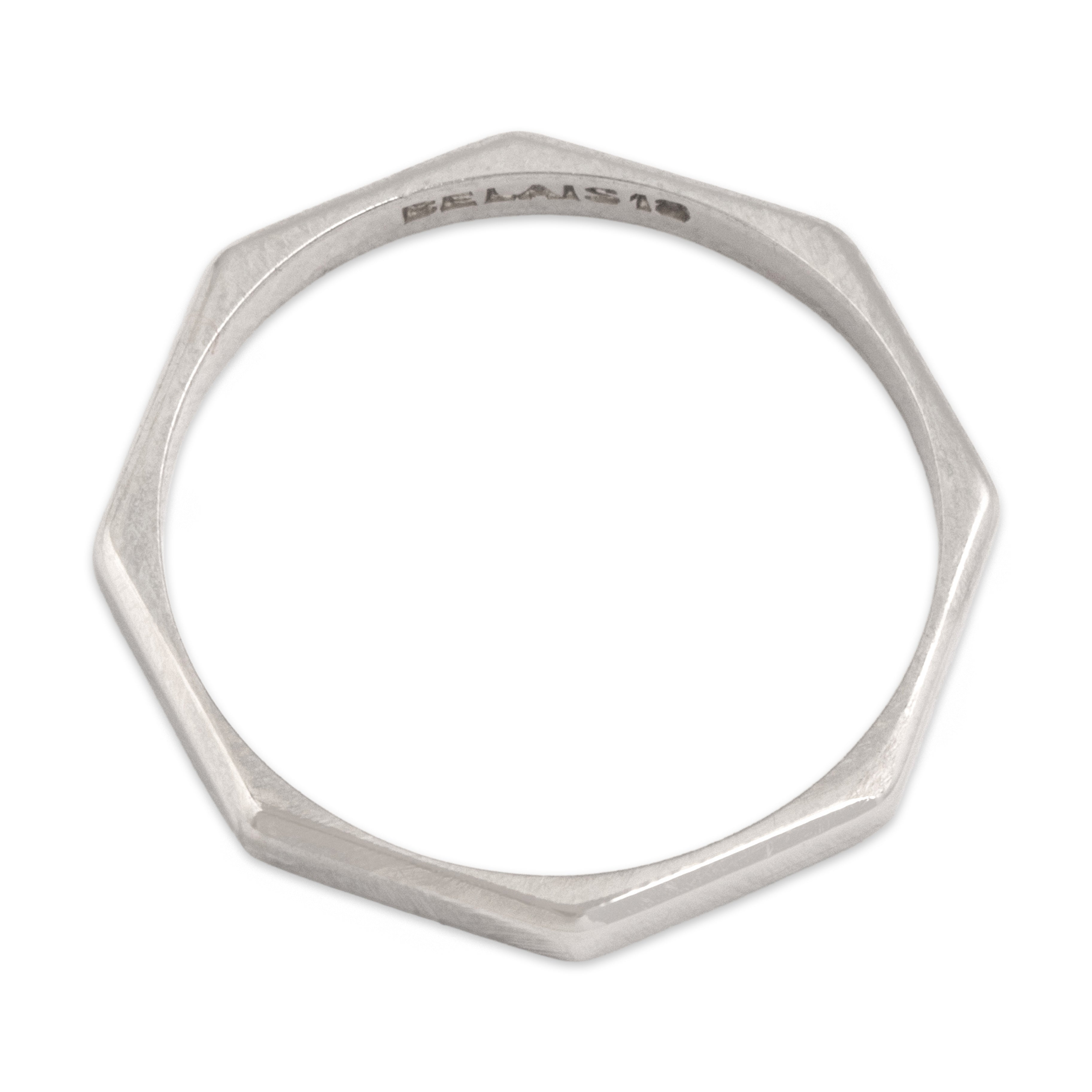 Vintage Belais 18k White Gold Sleek Geometric Faceted Band Ring - detail view #2