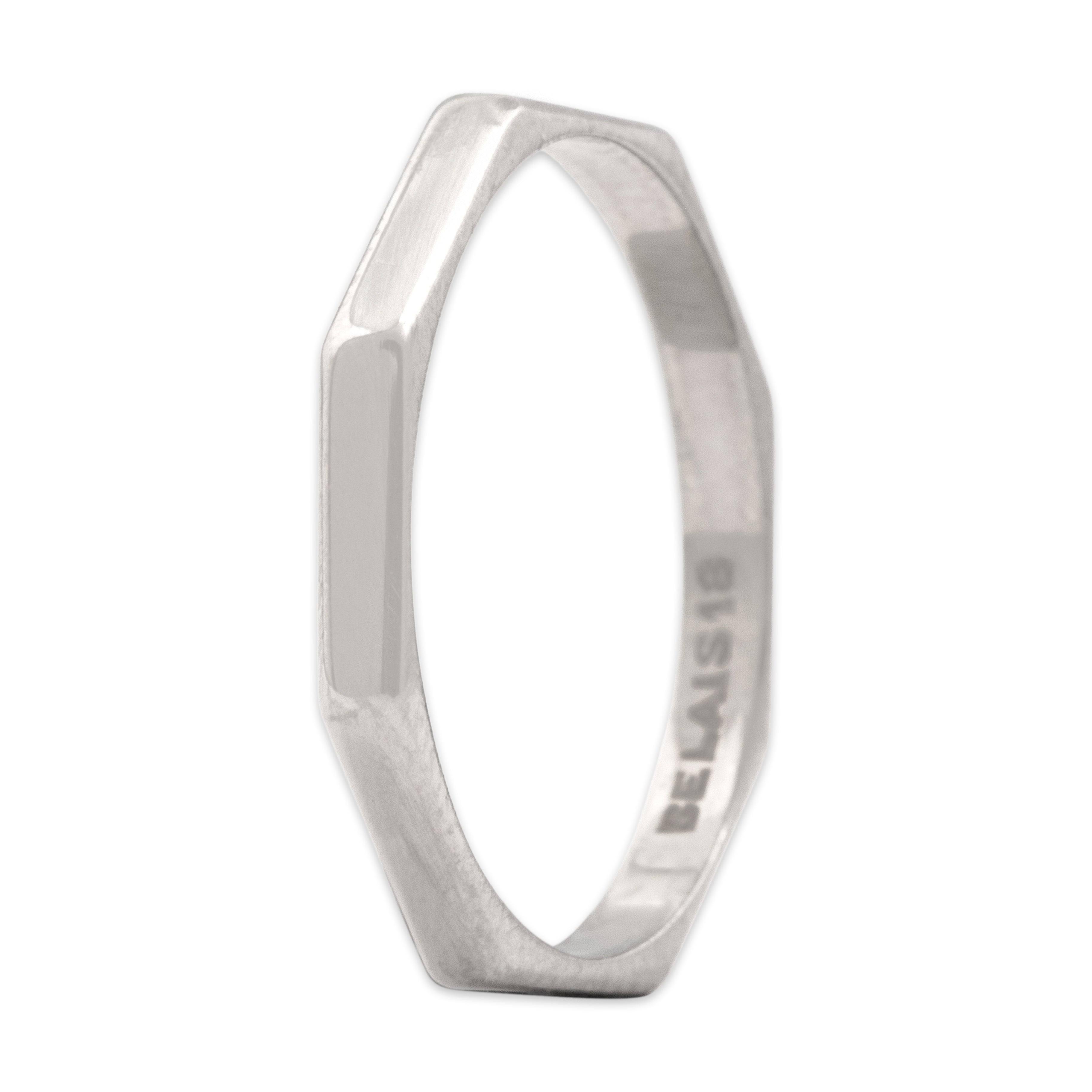 Vintage Belais 18k White Gold Sleek Geometric Faceted Band Ring - detail view #1