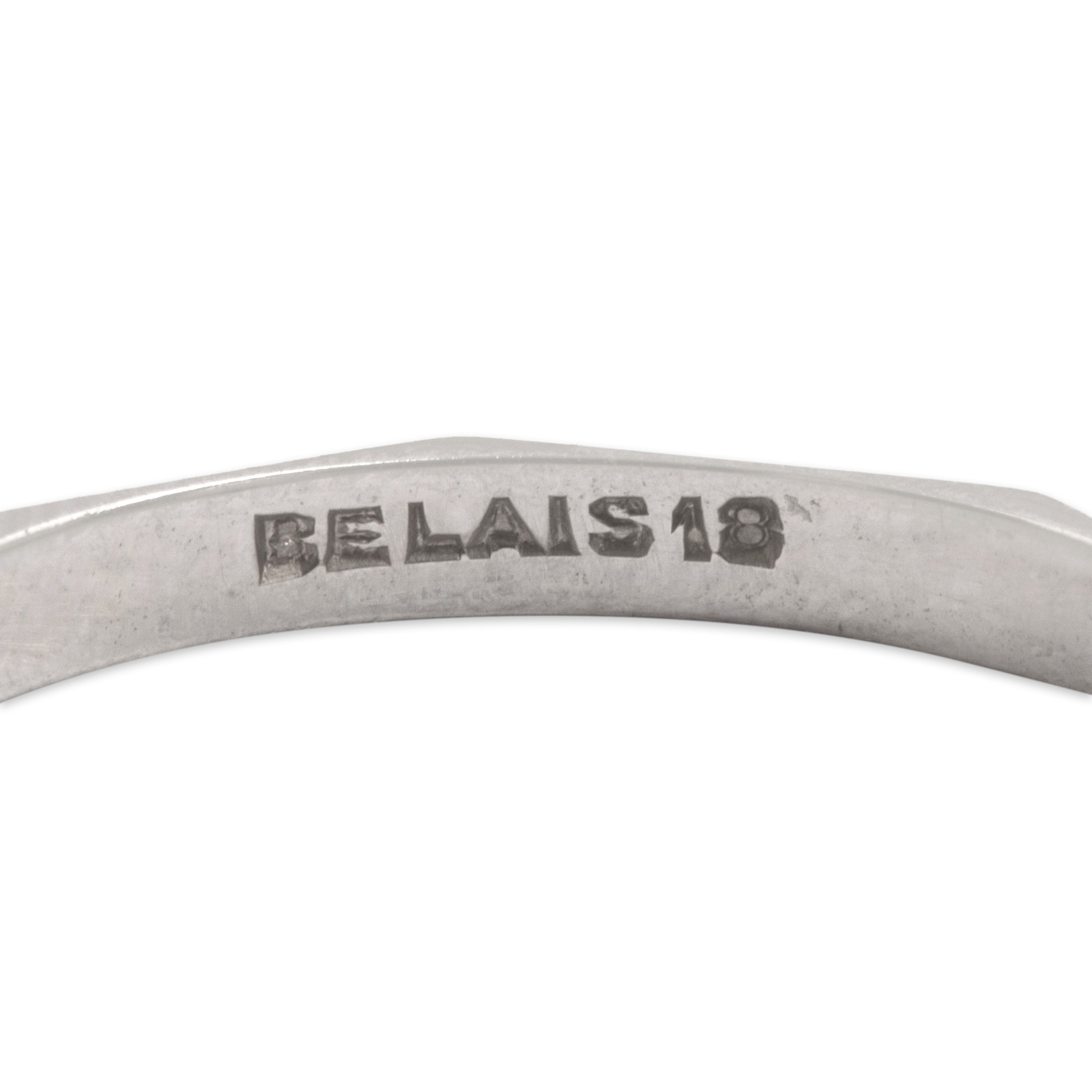 Vintage Belais 18k White Gold Sleek Geometric Faceted Band Ring - Hallmark view
