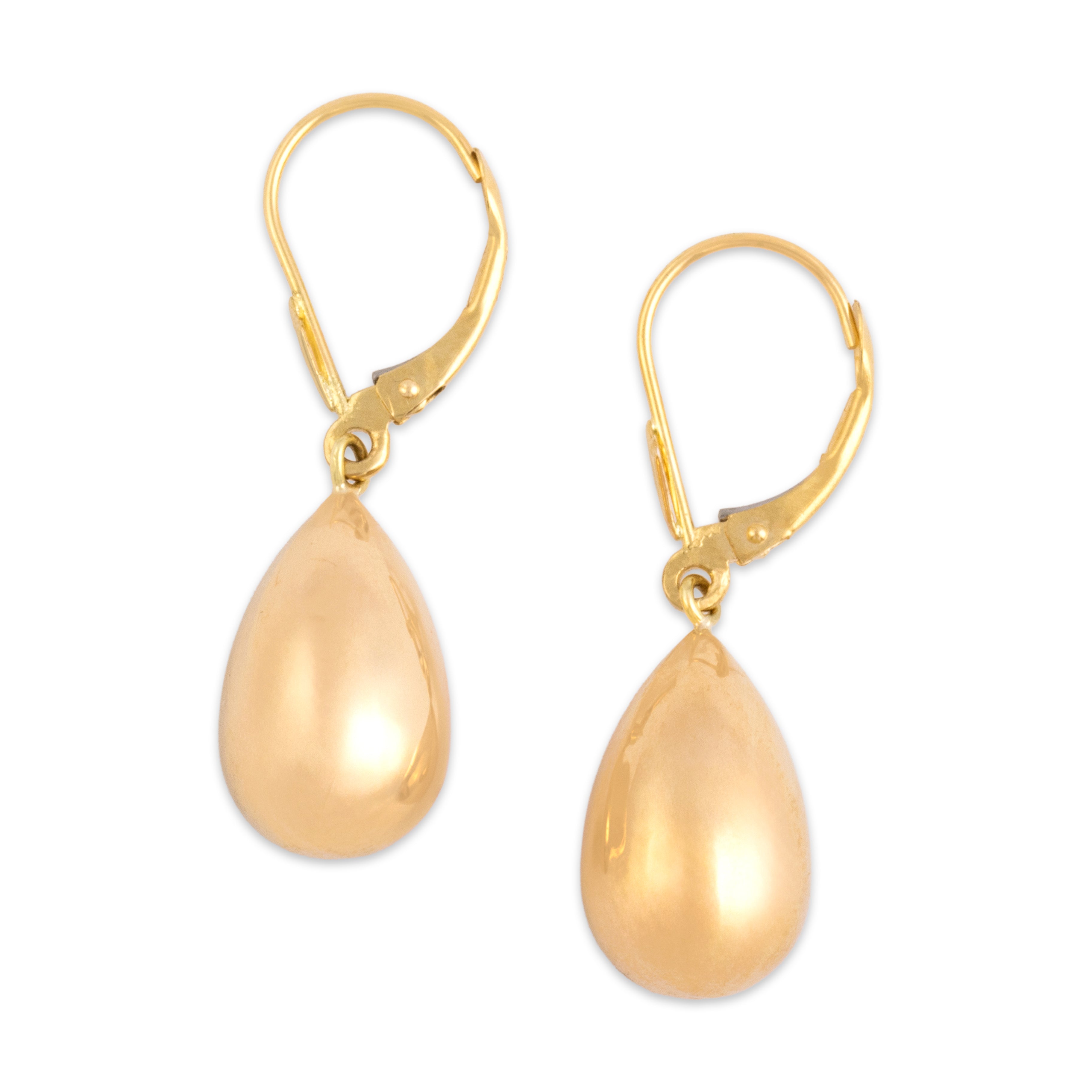 Vintage Lightweight 18k Yellow Gold Teardrop Dangle Lever Back Earrings - Side view