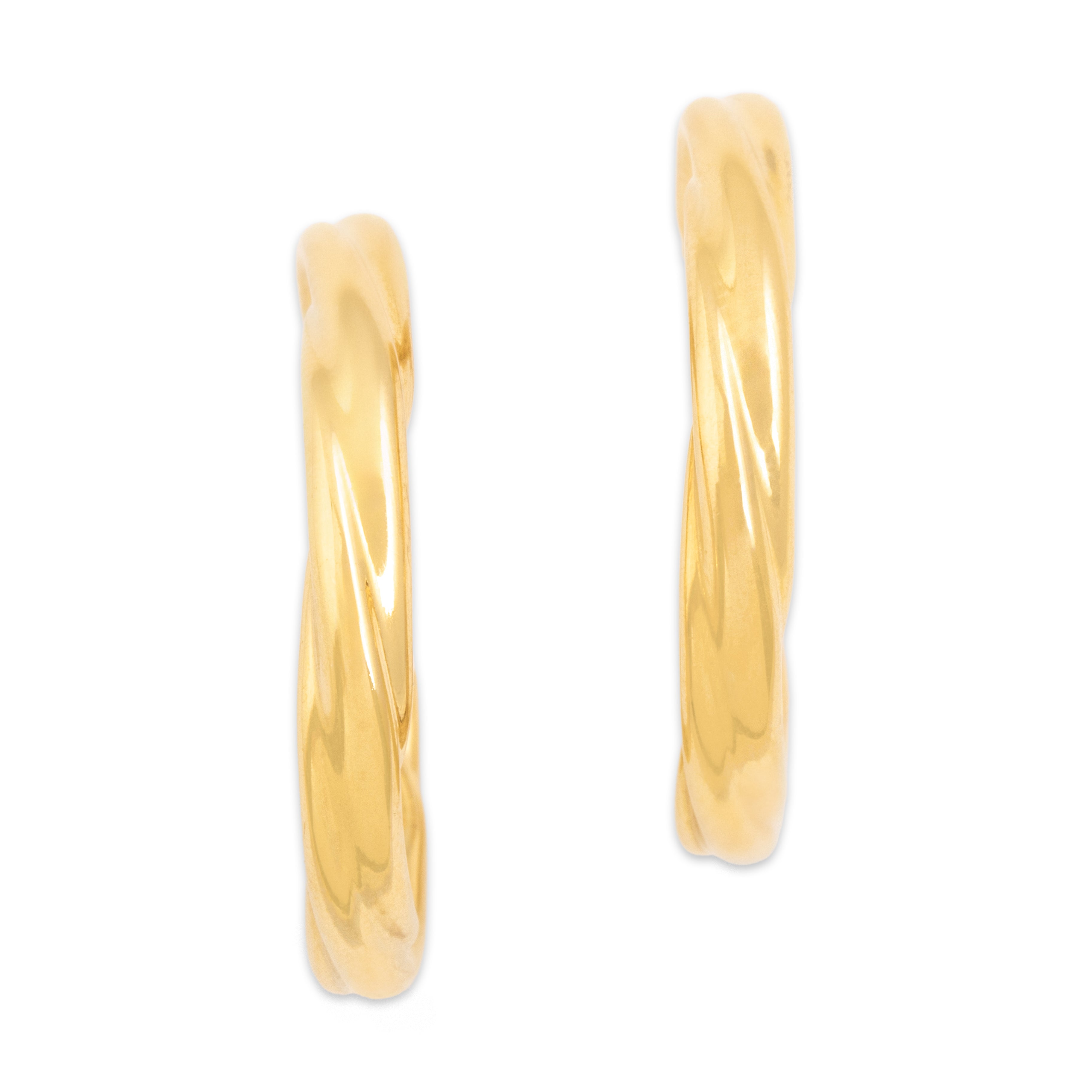 Vintage Italian 18k Yellow Gold Gleaming Twisted Tubular Hoop Earrings