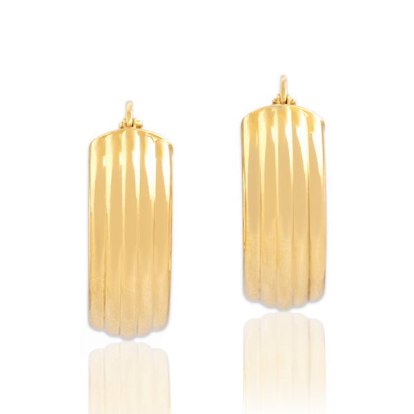Vintage Italian Lightweight 18k Yellow Gold Chunky Ribbed Hoop Earrings