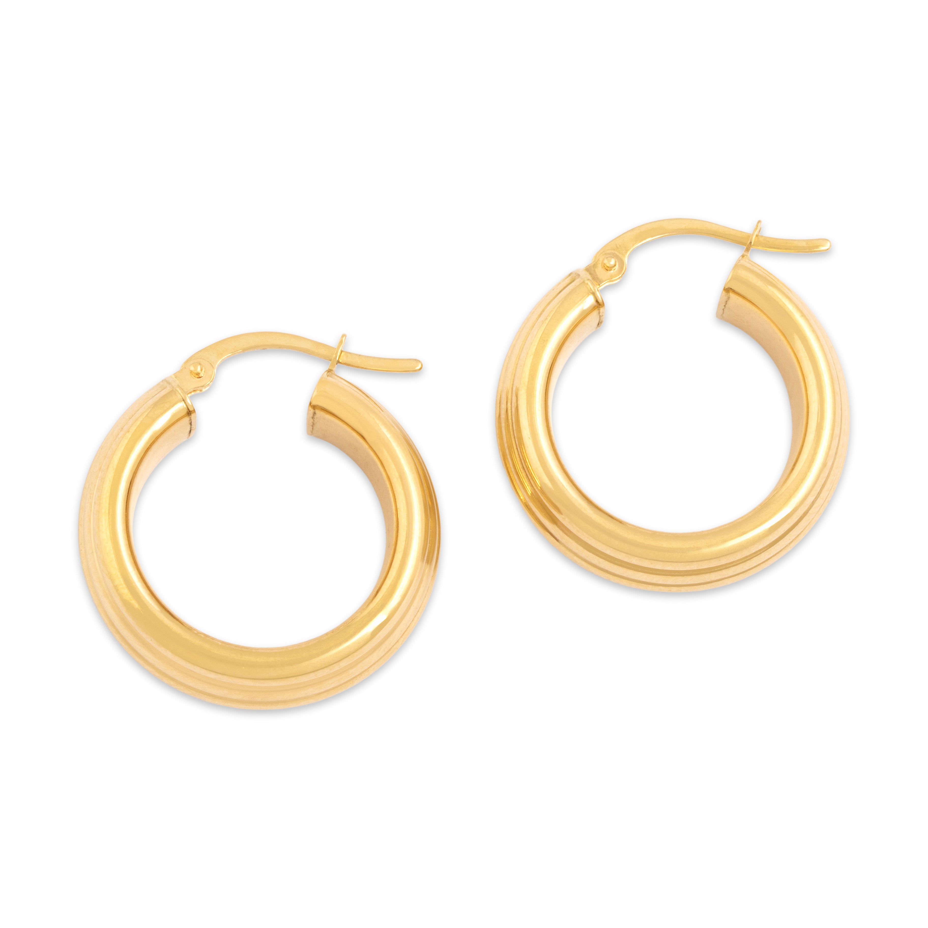Vintage Italian Lightweight 18k Yellow Gold Chunky Ribbed Hoop Earrings - Overall view