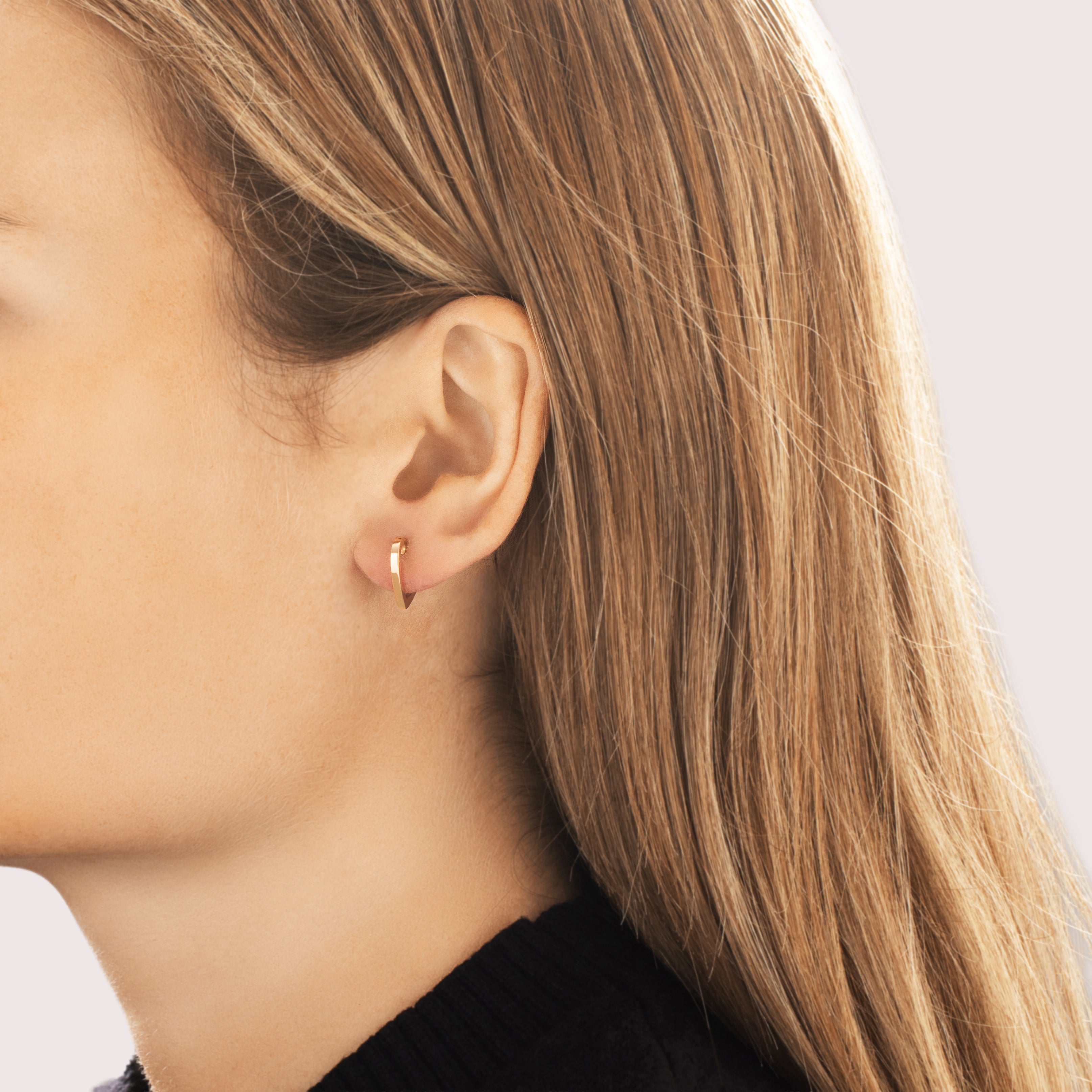 Estate 18k Rose Gold Sweet Heart Hoop Earrings - On model view