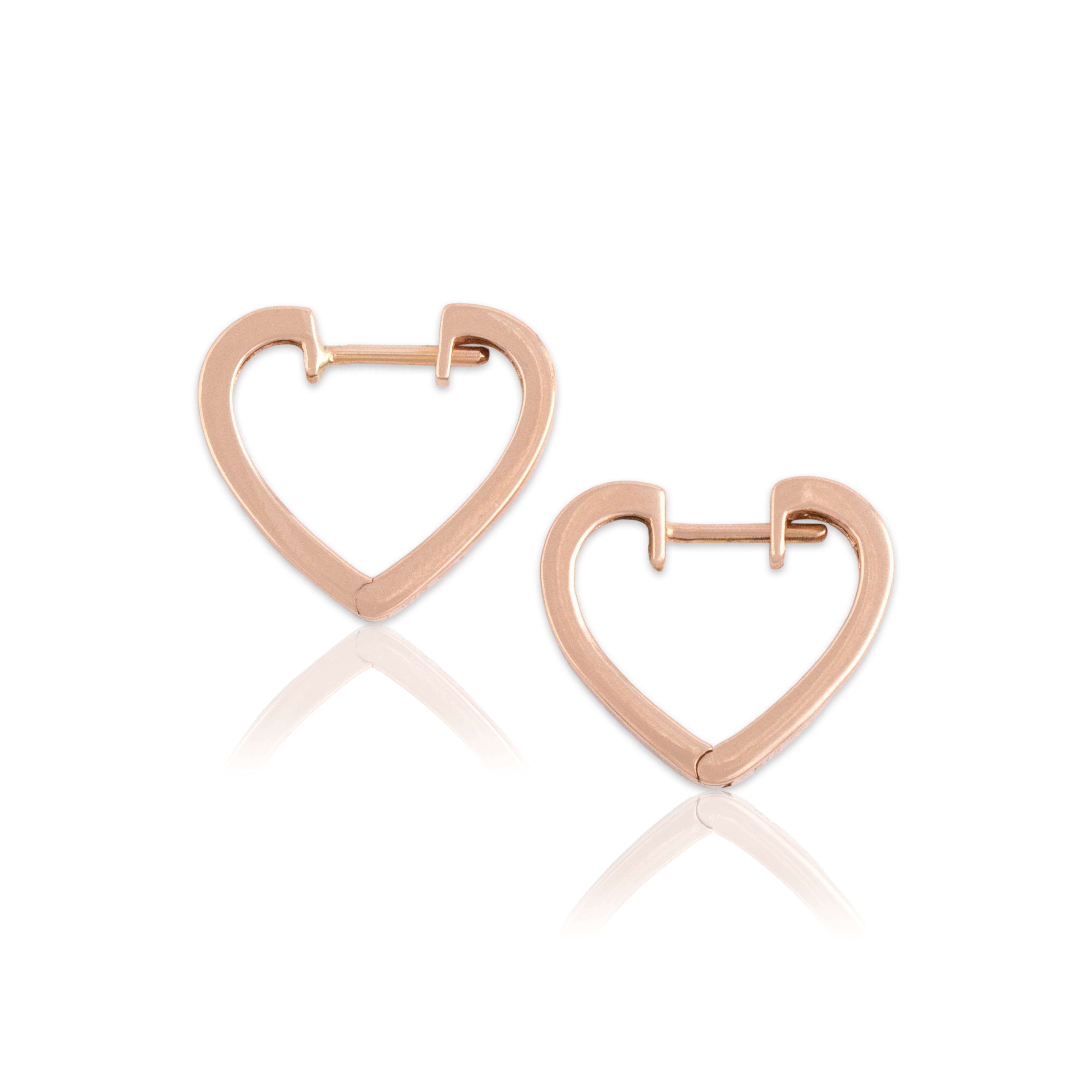 Estate 18k Rose Gold Sweet Heart Hoop Earrings - Close-up view
