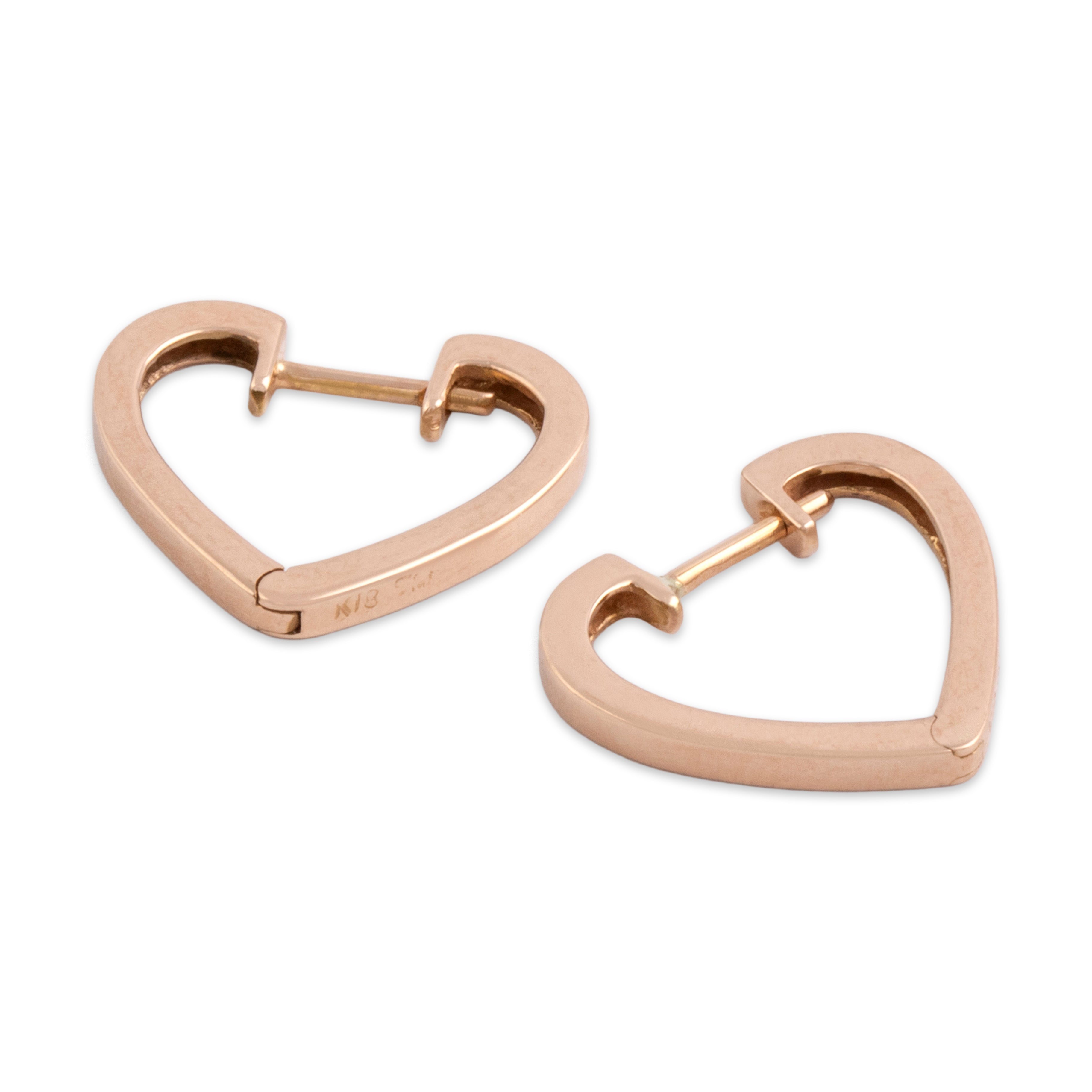 Estate 18k Rose Gold Sweet Heart Hoop Earrings - detail view #1