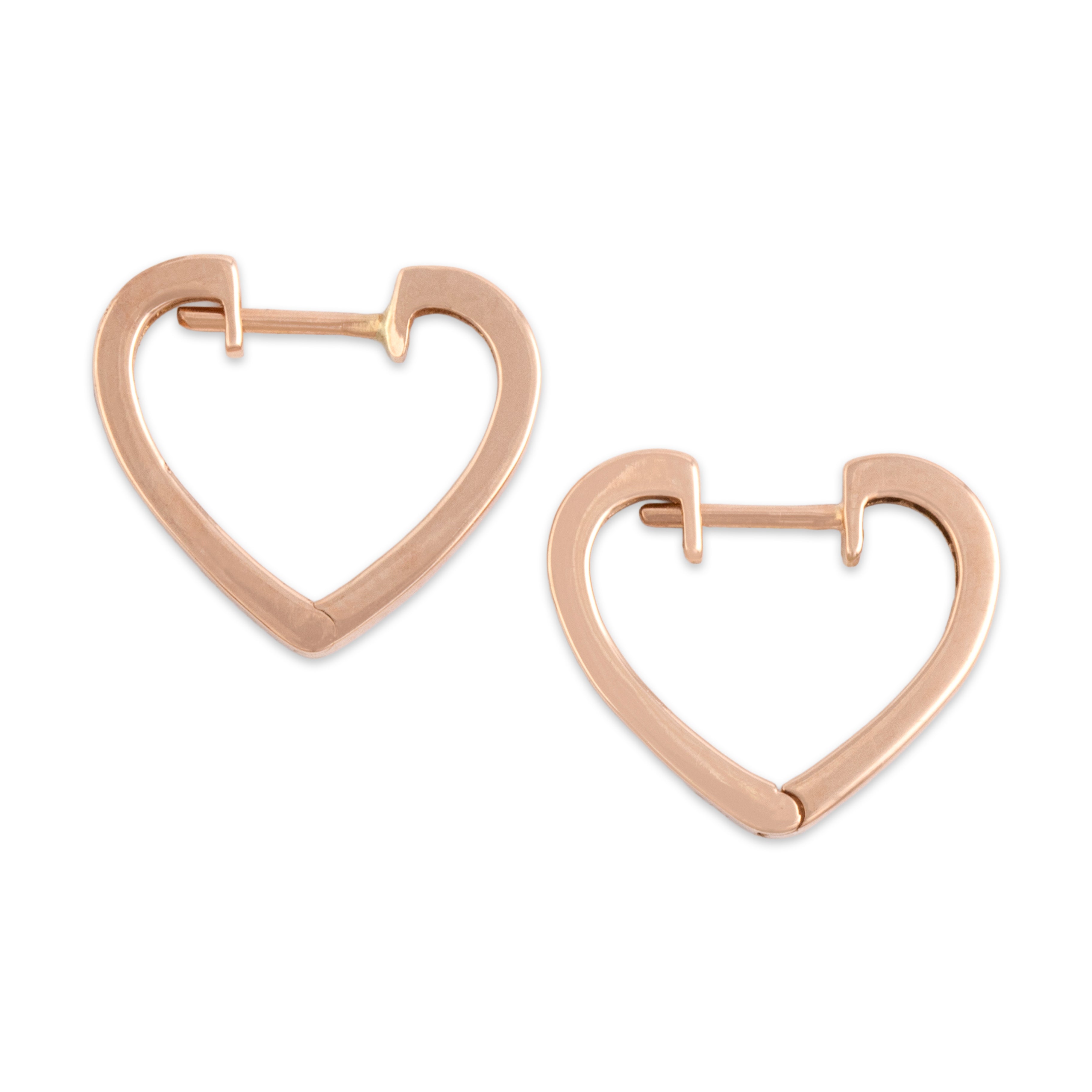 Estate 18k Rose Gold Sweet Heart Hoop Earrings - Overall view