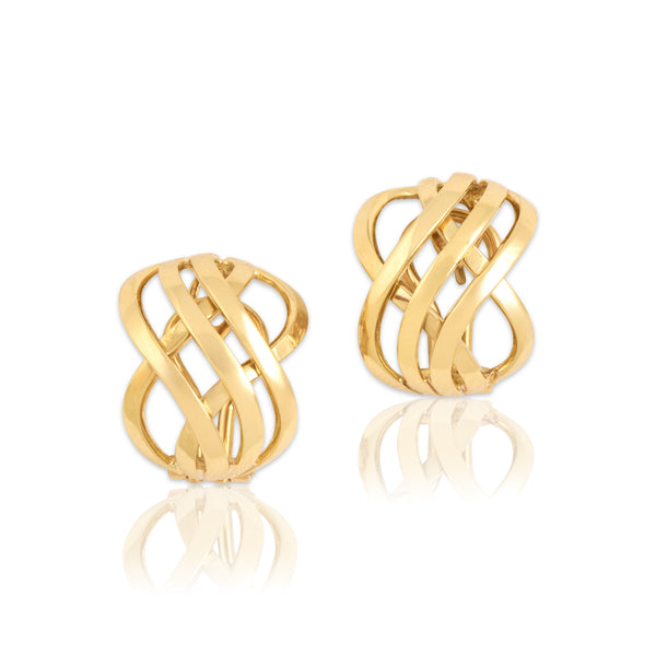 Vintage Italian 18k Yellow Gold Gleaming Interlocking Knot Omega-Back Earrings