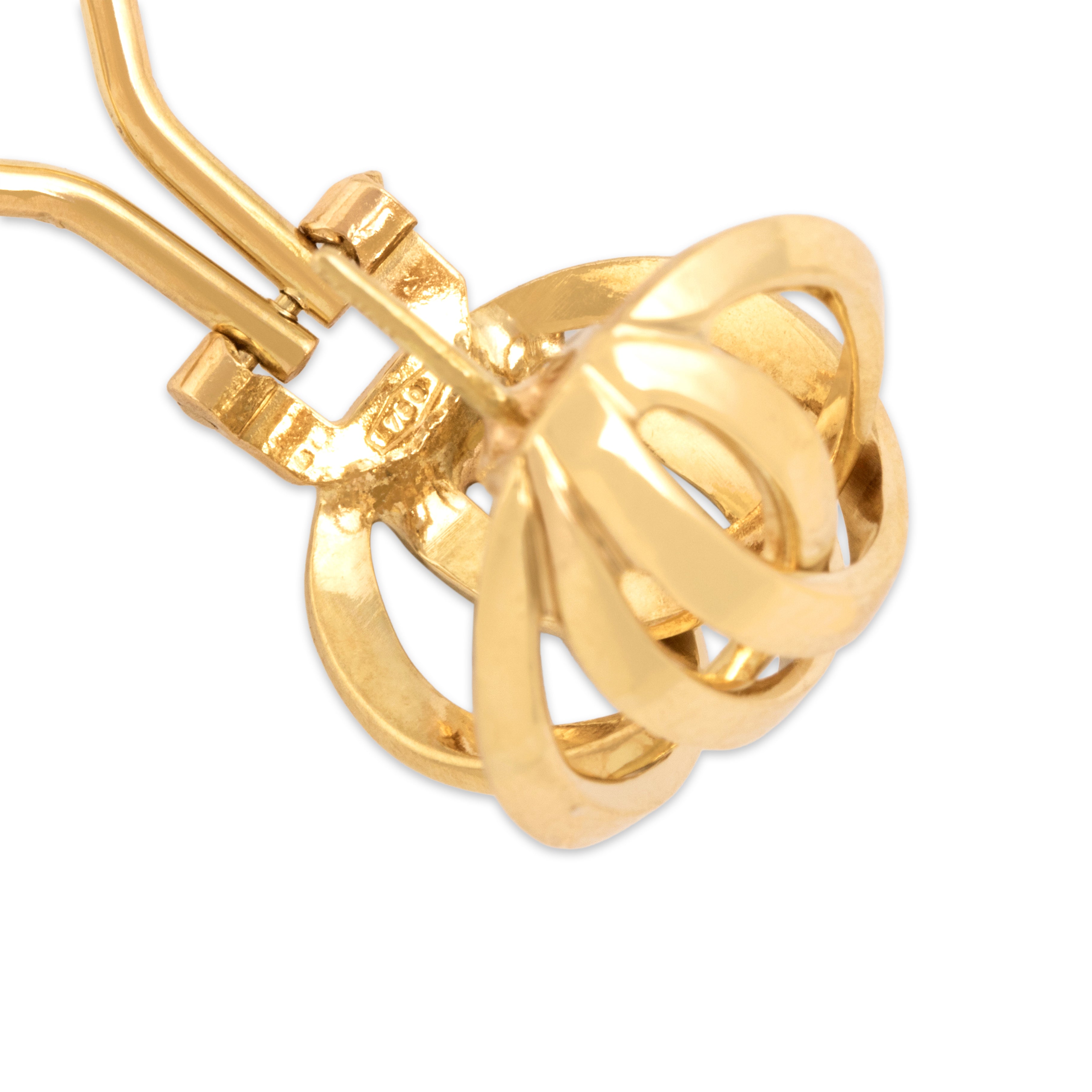 Vintage Italian 18k Yellow Gold Gleaming Interlocking Knot Omega-Back Earrings - Hallmark view