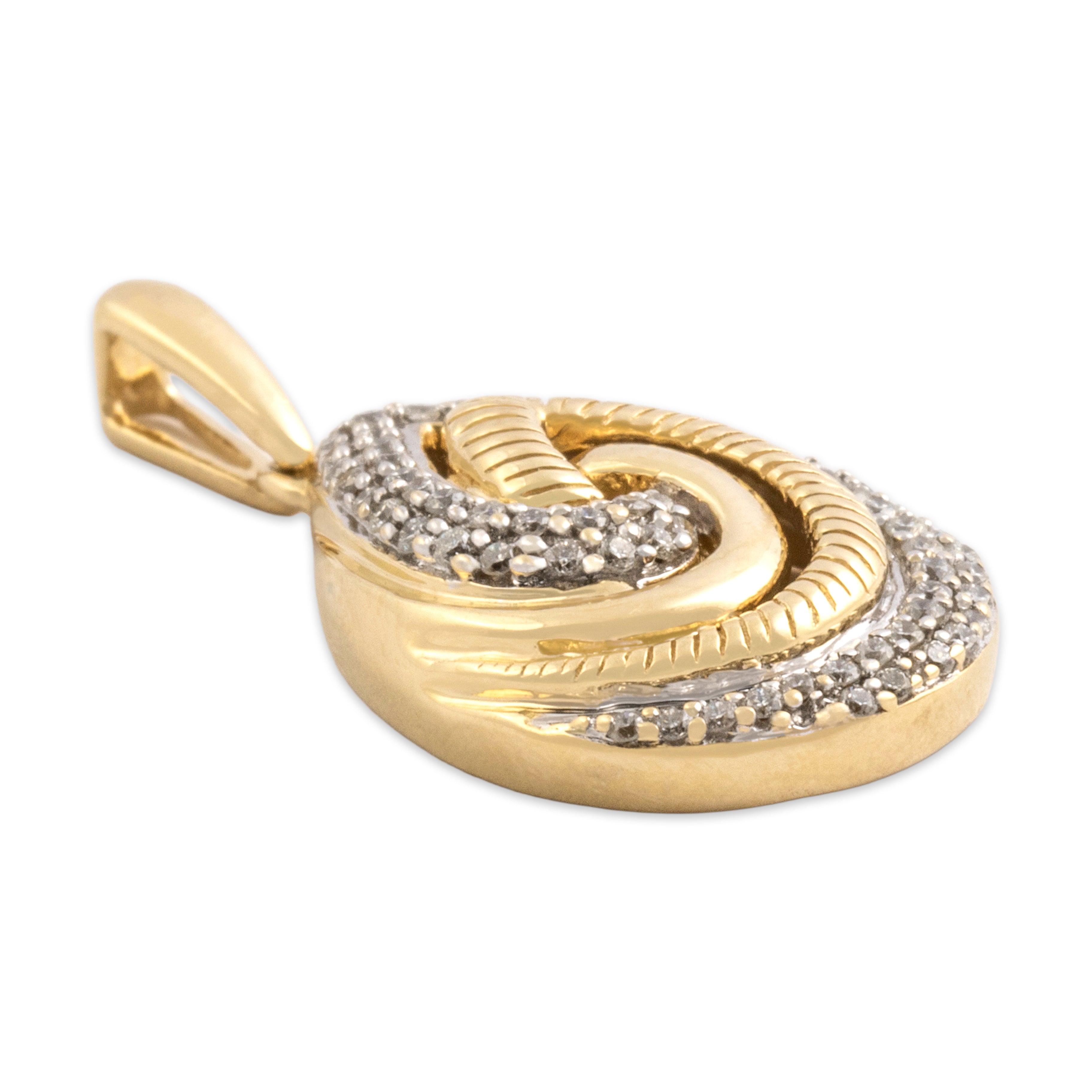 Estate 14k Yellow Gold Diamond Teardrop Textured Pavã© Swirl Pendant - Side view