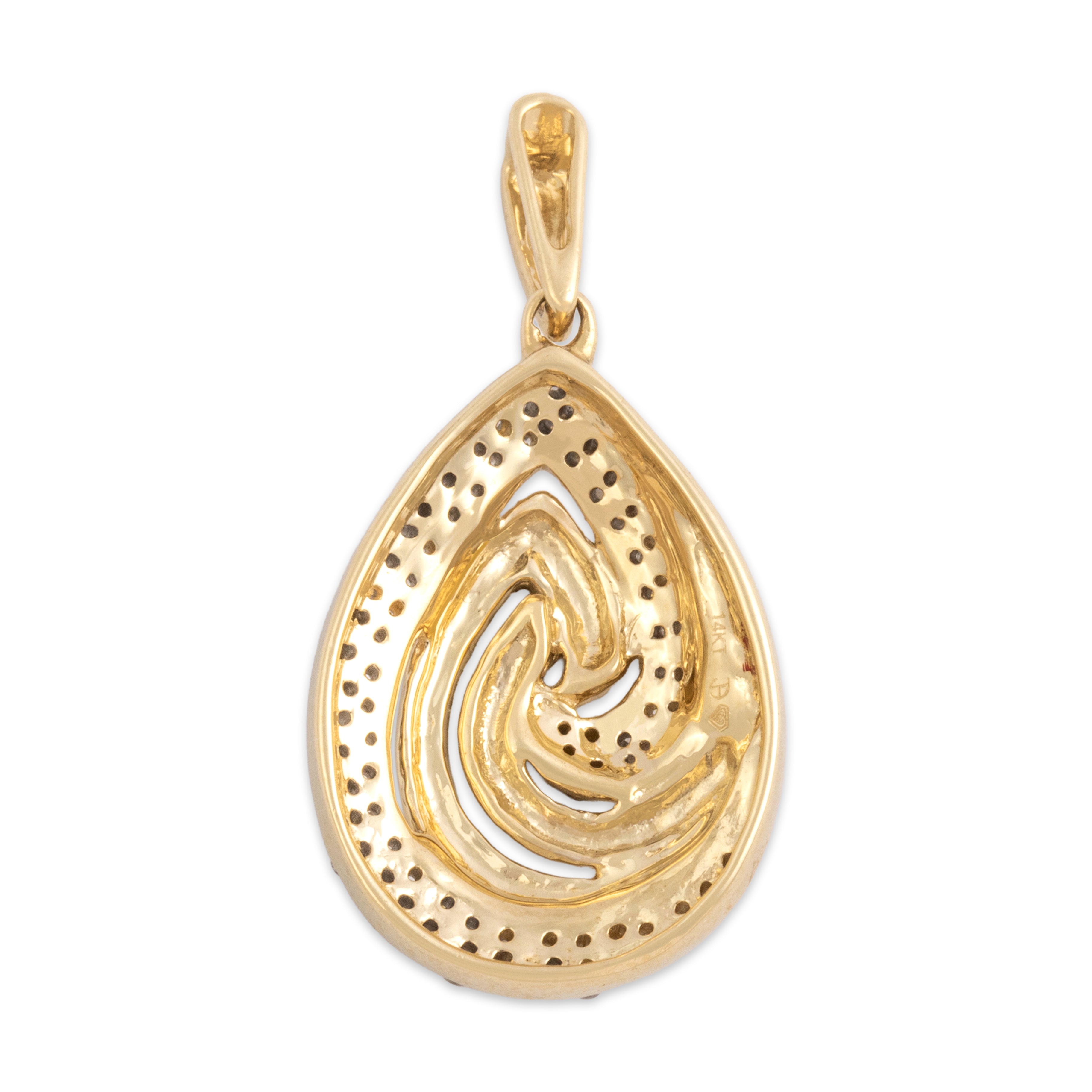 Estate 14k Yellow Gold Diamond Teardrop Textured Pavã© Swirl Pendant - Back view