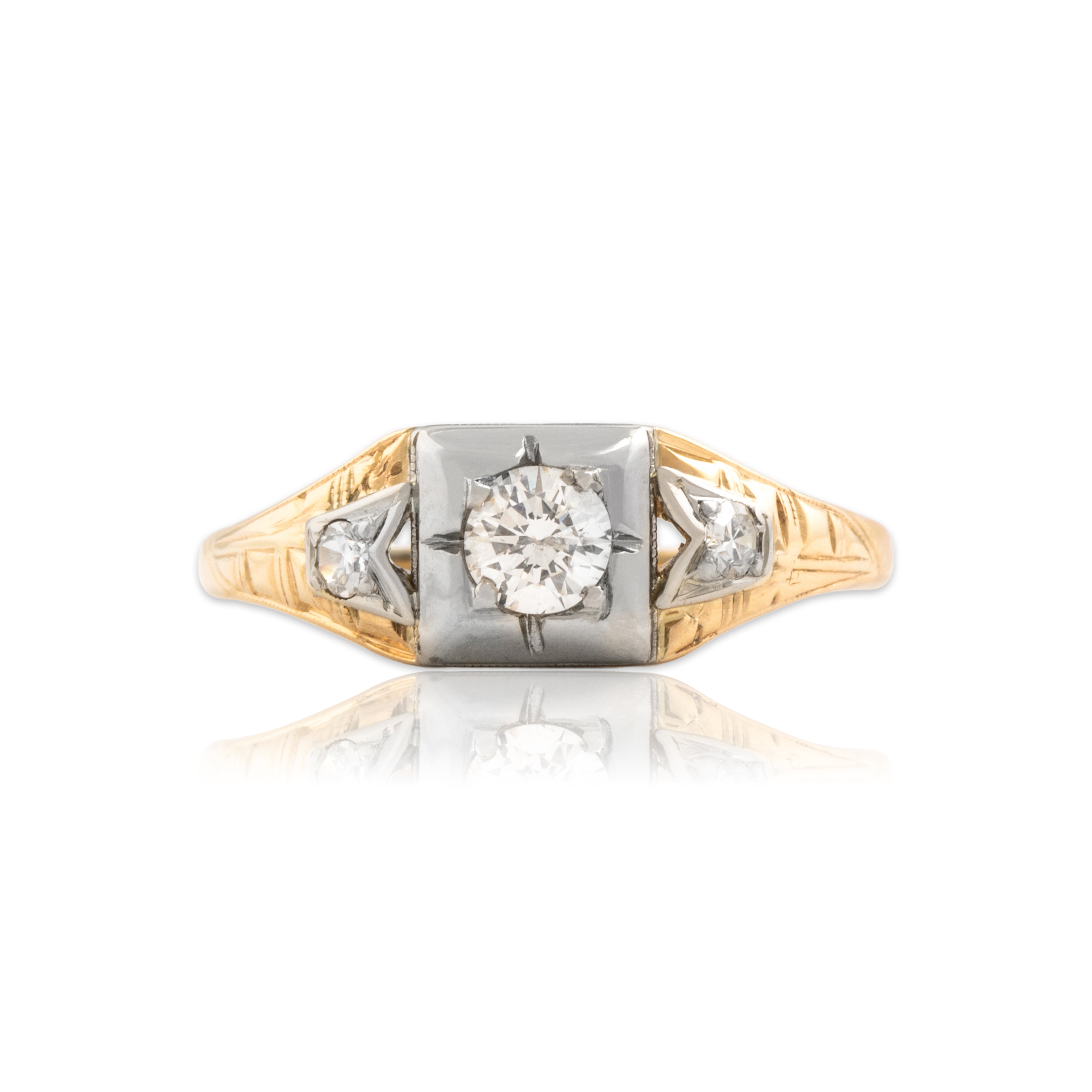 Vintage 14k Yellow & White Gold Diamond Square-Set Sparkle Ring - Close-up view
