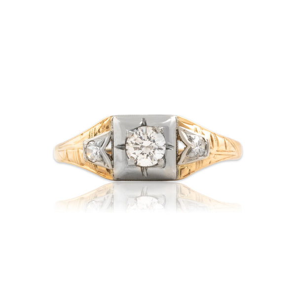 Vintage 14k Yellow & White Gold Diamond Square-Set Sparkle Ring 6.25