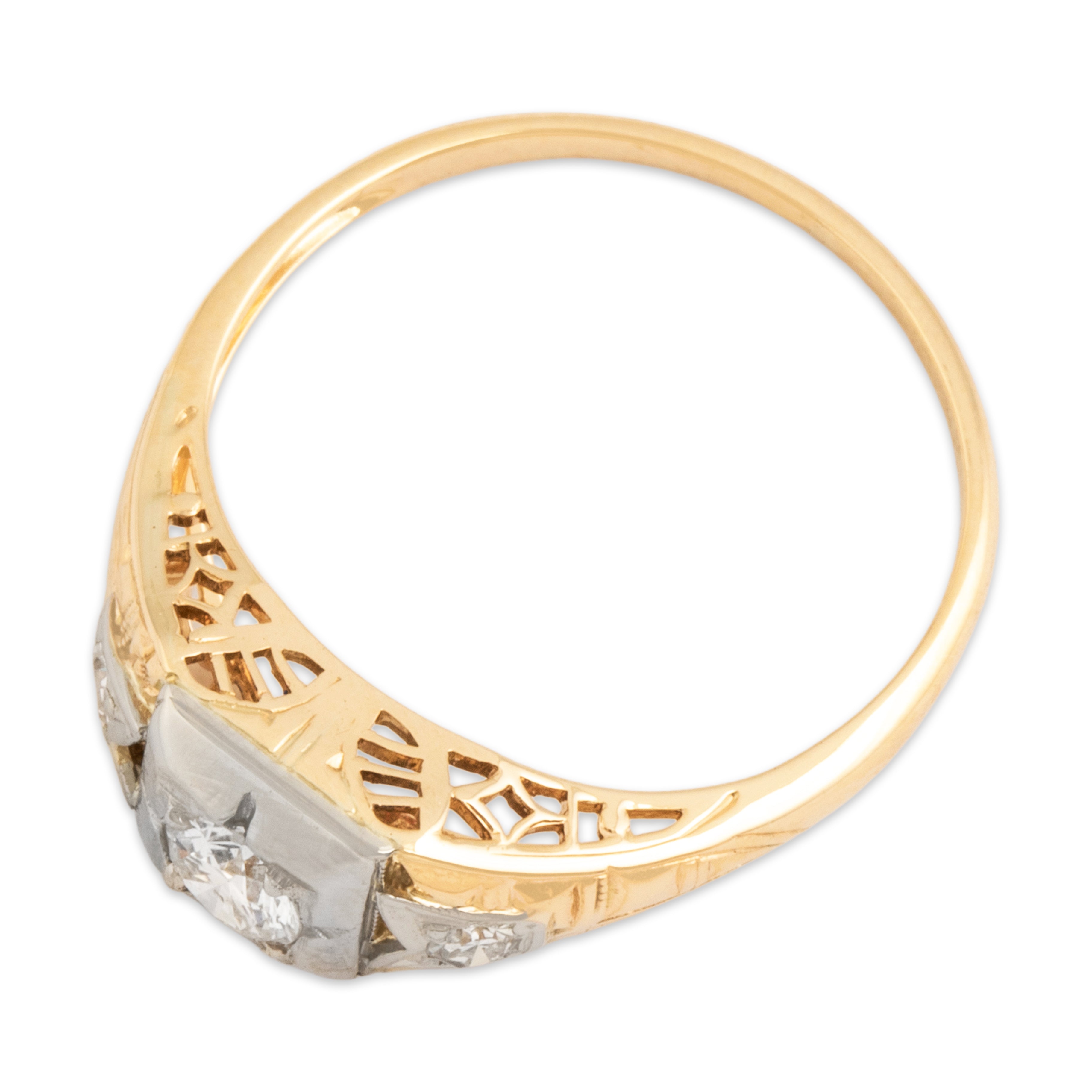 Vintage 14k Yellow & White Gold Diamond Square-Set Sparkle Ring - Overall view