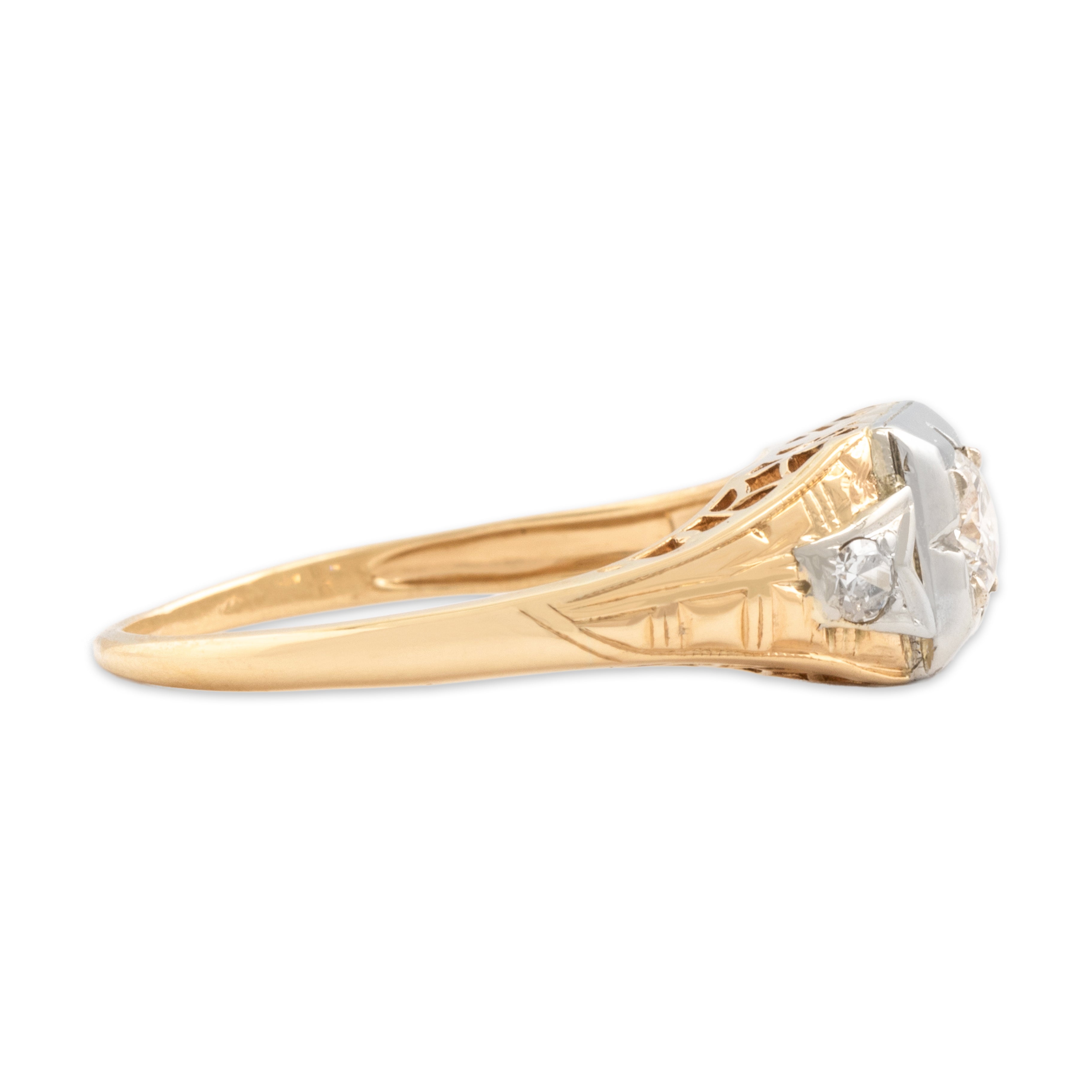 Vintage 14k Yellow & White Gold Diamond Square-Set Sparkle Ring - Side view
