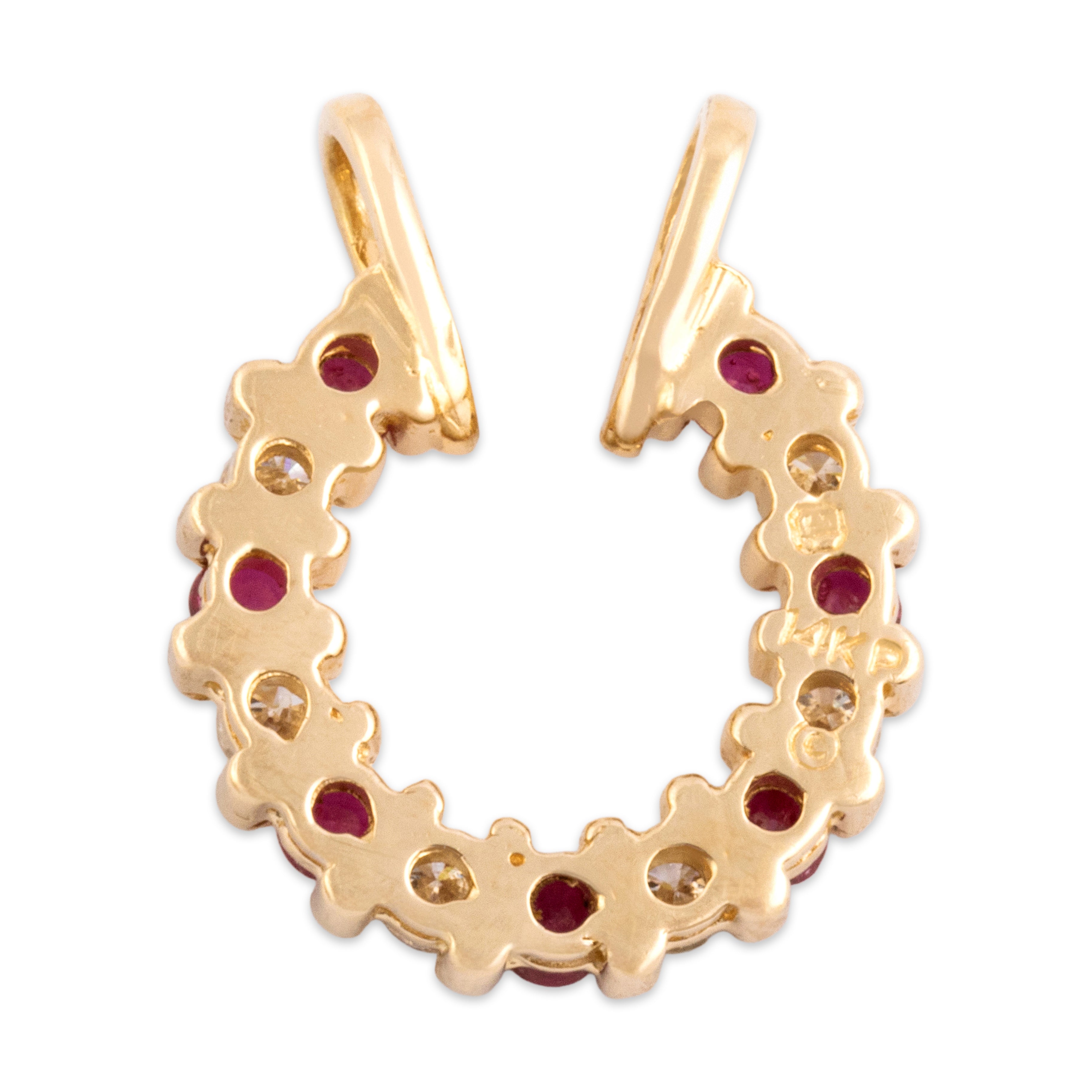 Vintage 14k Yellow Gold Ruby Diamond Glittering Open Wreath Slide Pendant