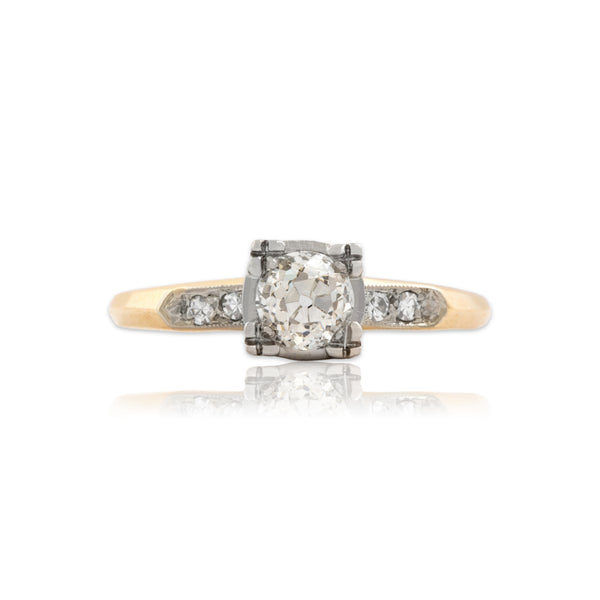 Vintage 14k Yellow & White Gold Old Mine Cut Diamond Angular Beveled Ring 6.00