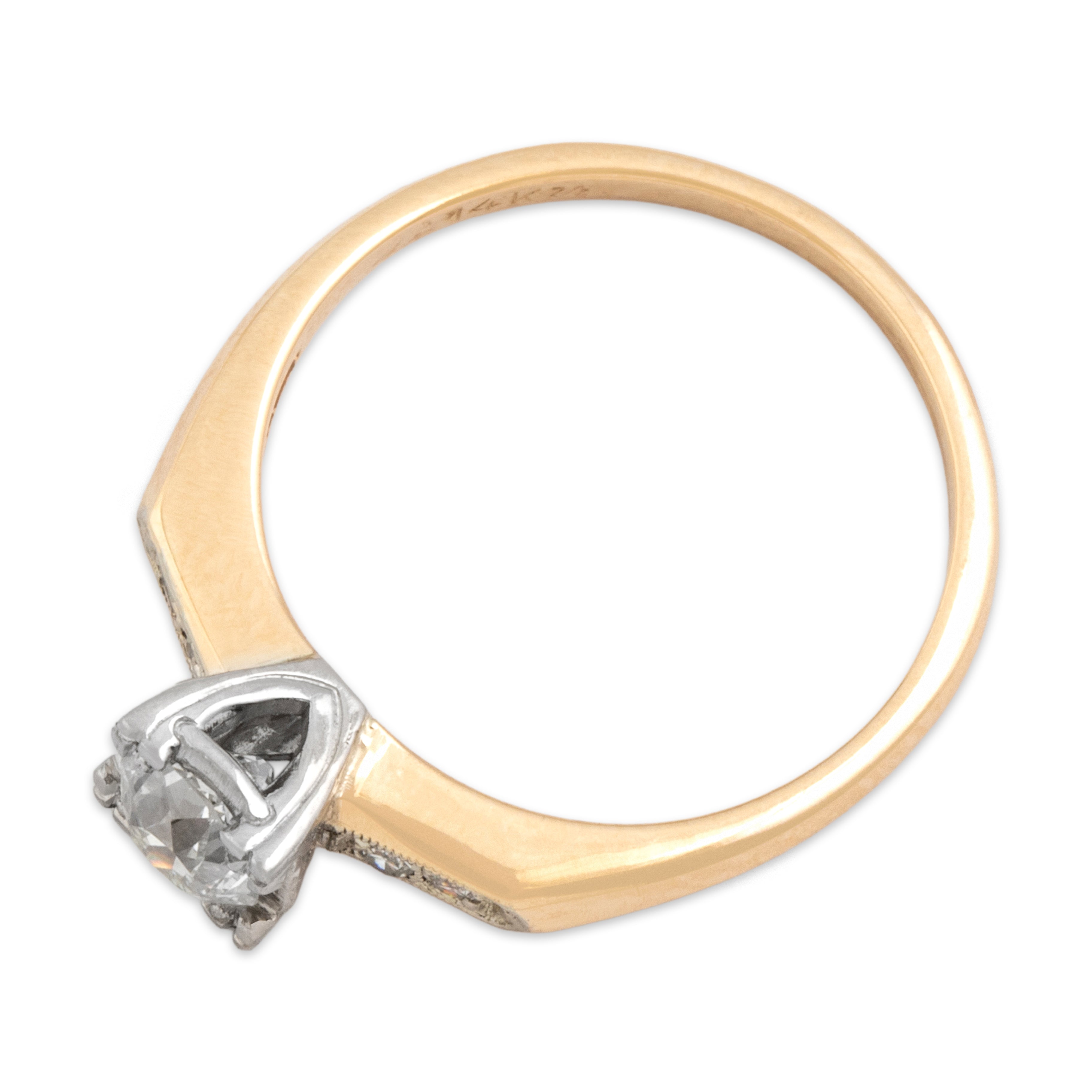 Vintage 14k Yellow & White Gold Old Mine Cut Diamond Angular Beveled Ring - Overall view