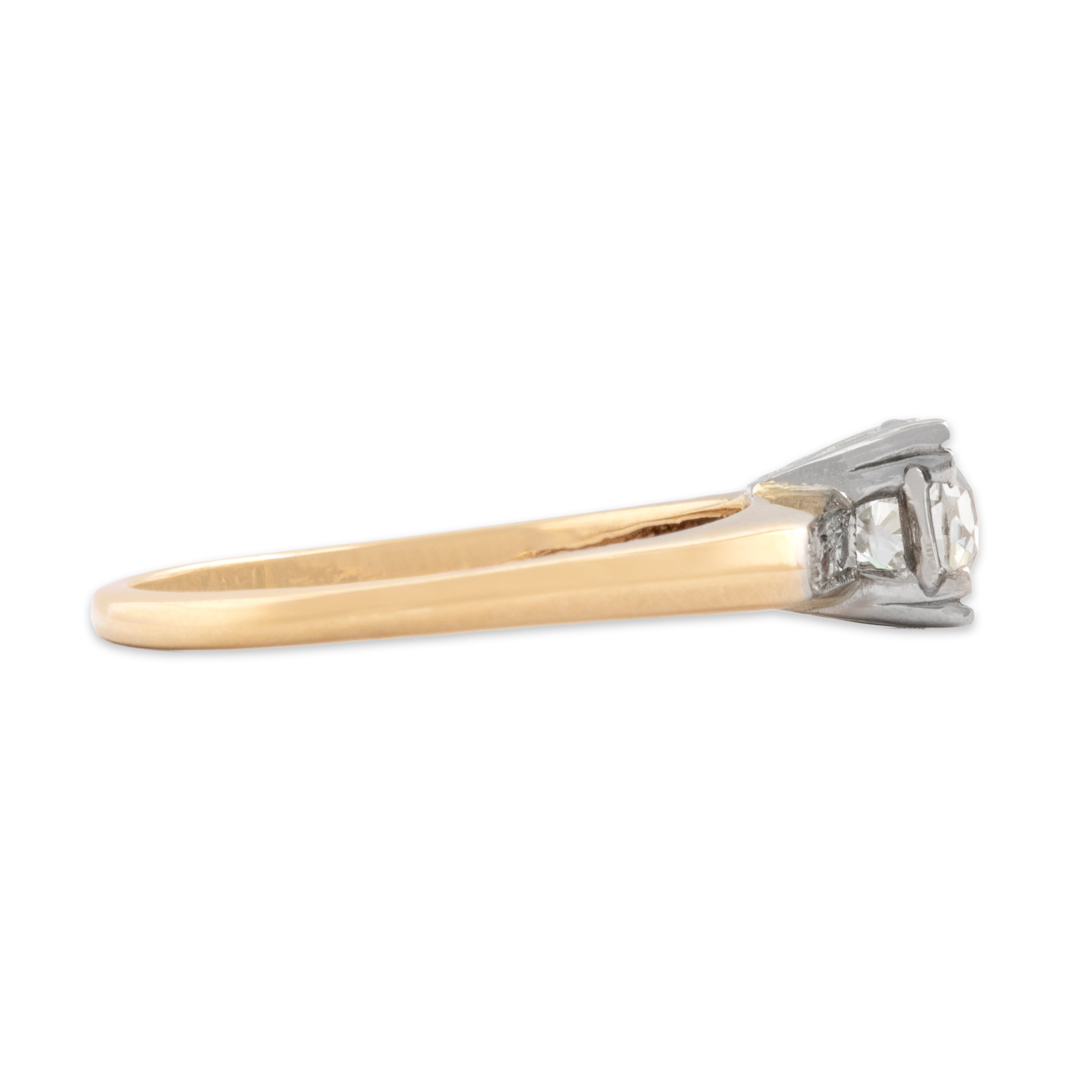 Vintage 14k Yellow & White Gold Old Mine Cut Diamond Angular Beveled Ring - Side view