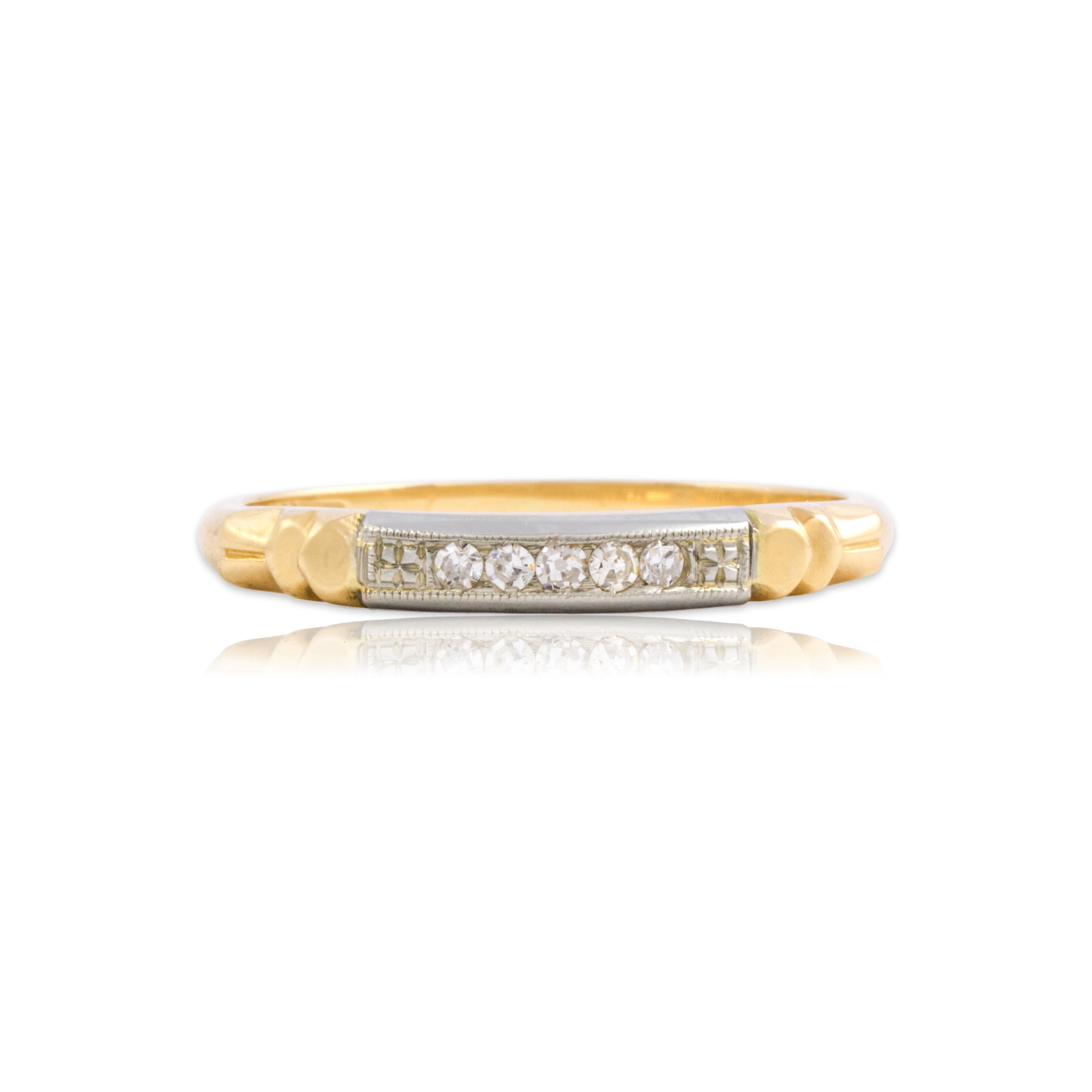 Antique Art Deco 14k Yellow Gold & 18k White Gold Diamond Milgrain Band Ring 6.00