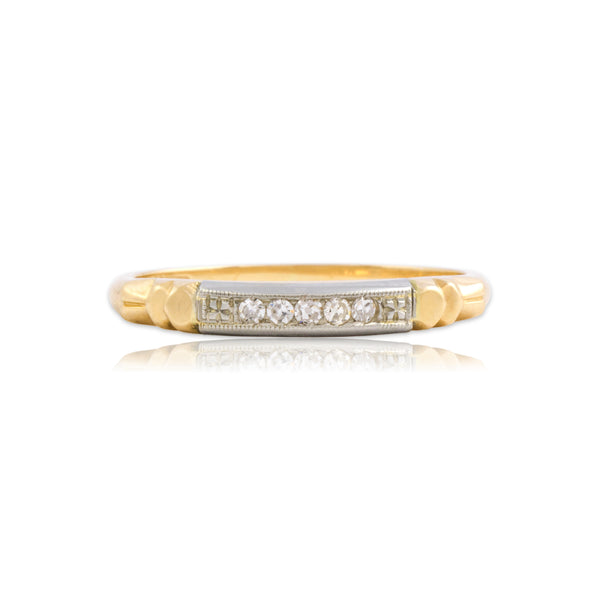Antique Art Deco 14k Yellow Gold & 18k White Gold Diamond Milgrain Band Ring 6.00