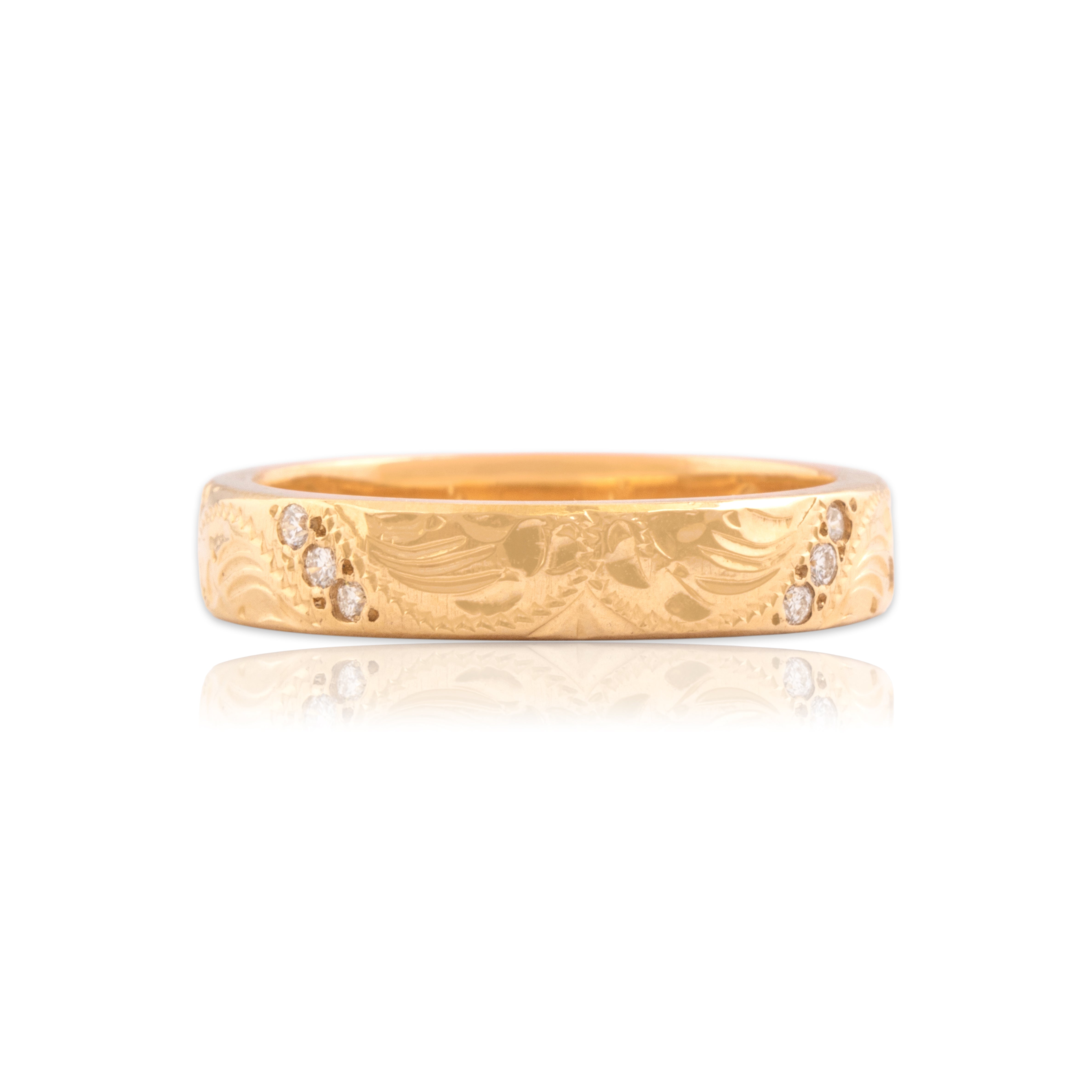 Vintage 14k Yellow Gold Diamond Beautiful Intricate Engraved Eternity Band Ring - Overall view