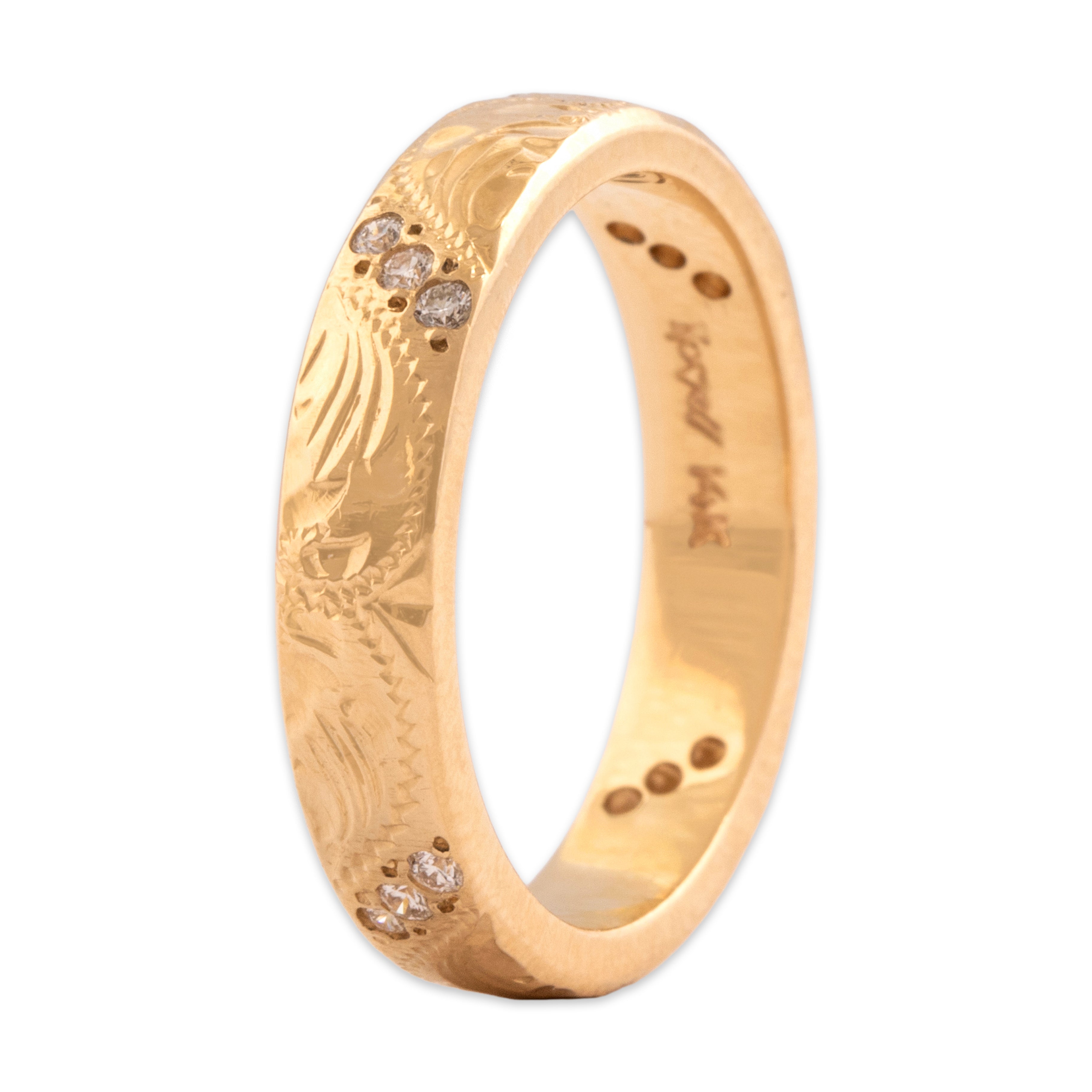 Vintage 14k Yellow Gold Diamond Beautiful Intricate Engraved Eternity Band Ring - Overall view