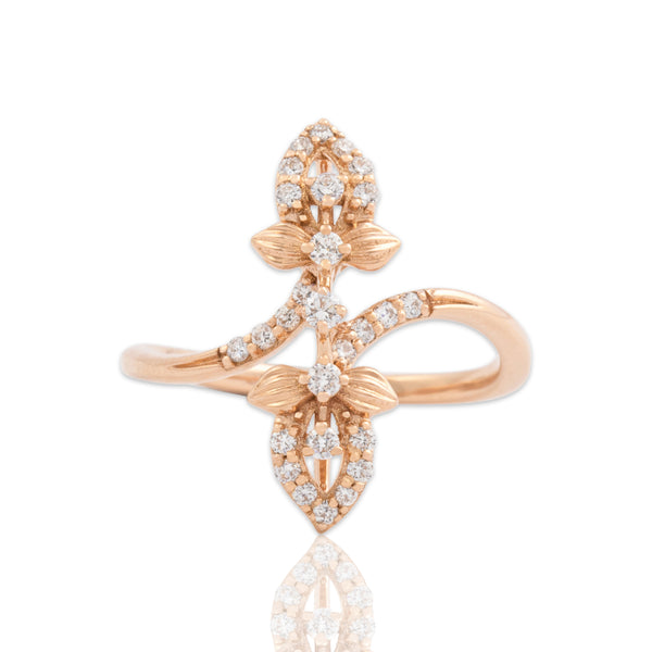 Estate 18k Rose Gold Diamond Pointed Floral Bypass Ring 6.75