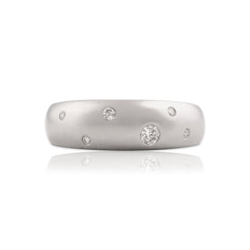 Vintage 18k White Gold Diamond Domed Bubble Band Ring 8.00