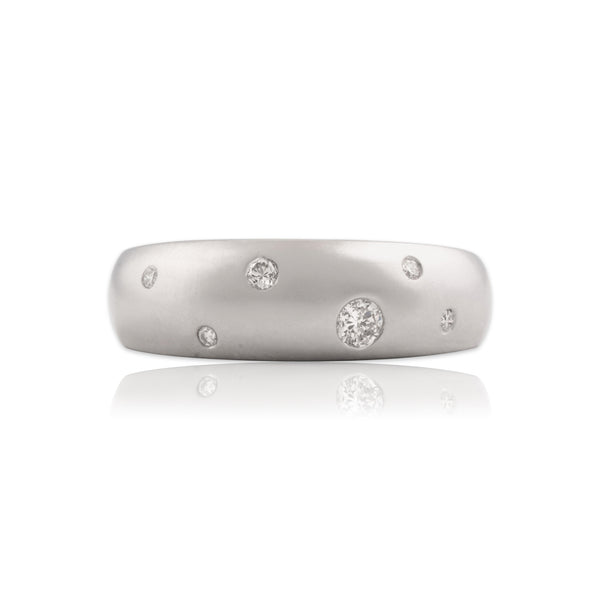 Vintage 18k White Gold Diamond Domed Bubble Band Ring 8.00